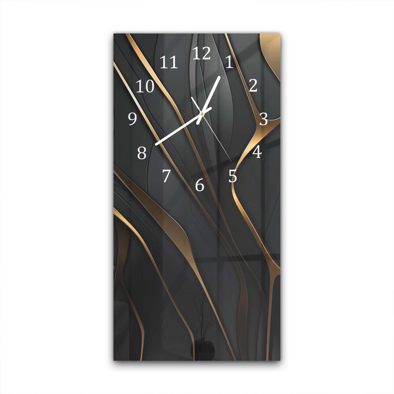 Wanduhr 30x60 - Abstrakte Schwarz-Goldene Linien