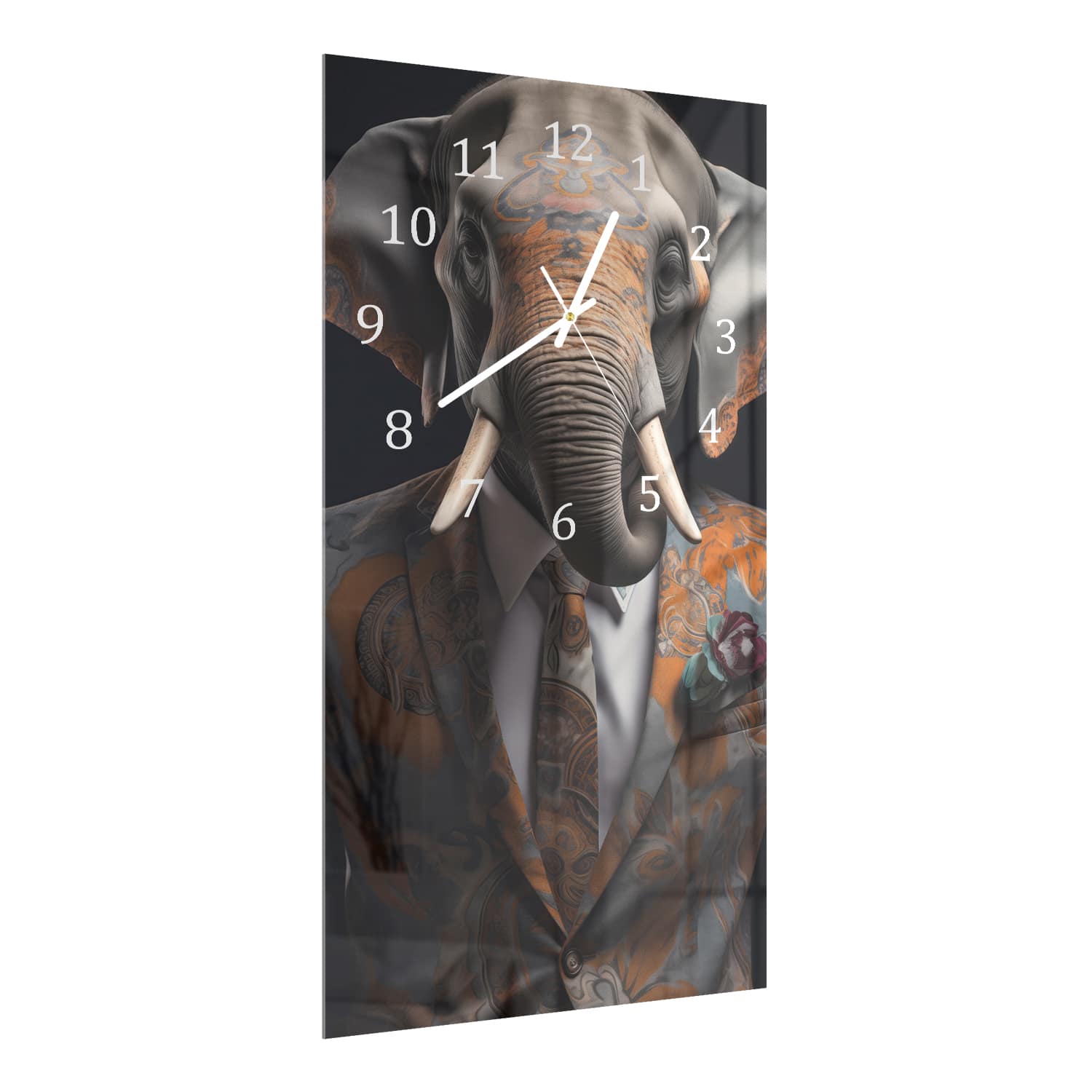 Wanduhr 30x60 - Elefant im stilvollen Anzug