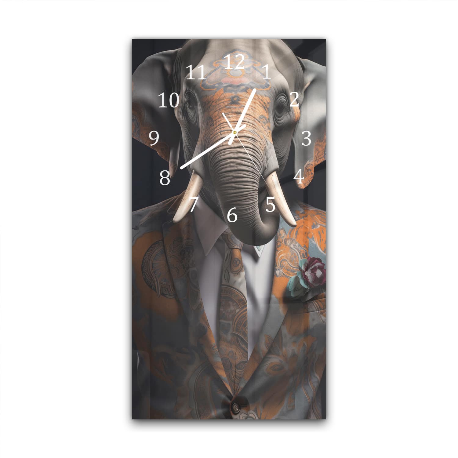 Wanduhr 30x60 - Elefant im stilvollen Anzug