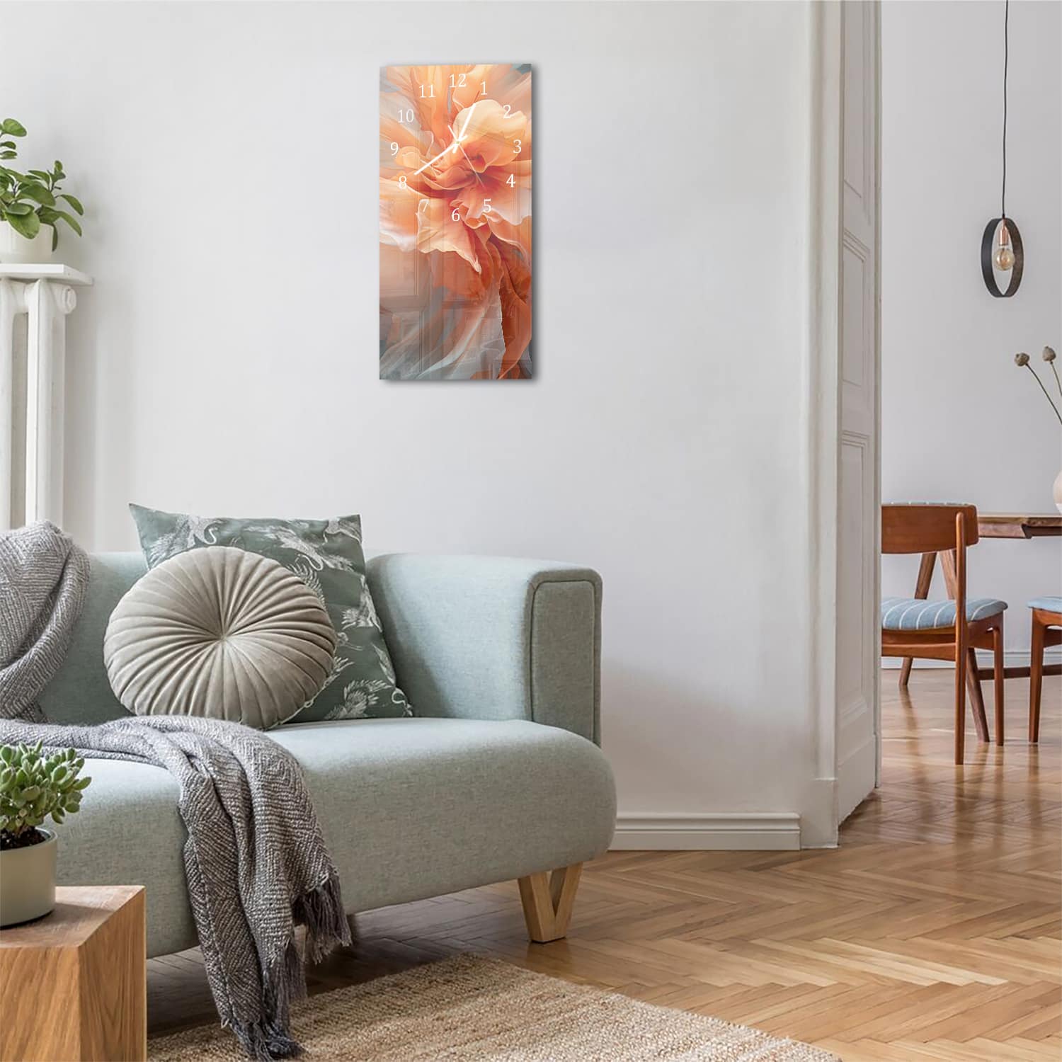 Wanduhr 30x60 - Tanzende orange Blume
