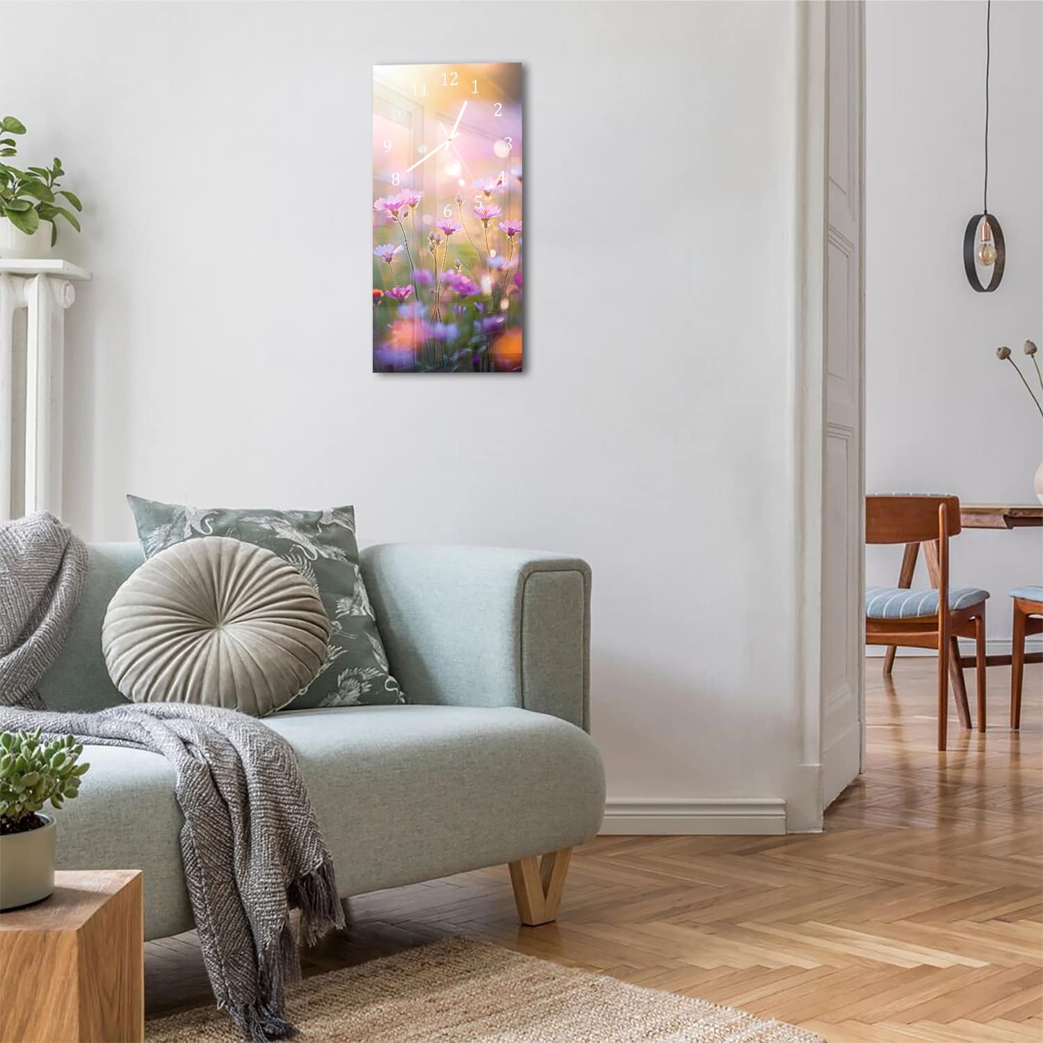 Wanduhr 30x60 - Blumenwiese im Frühling