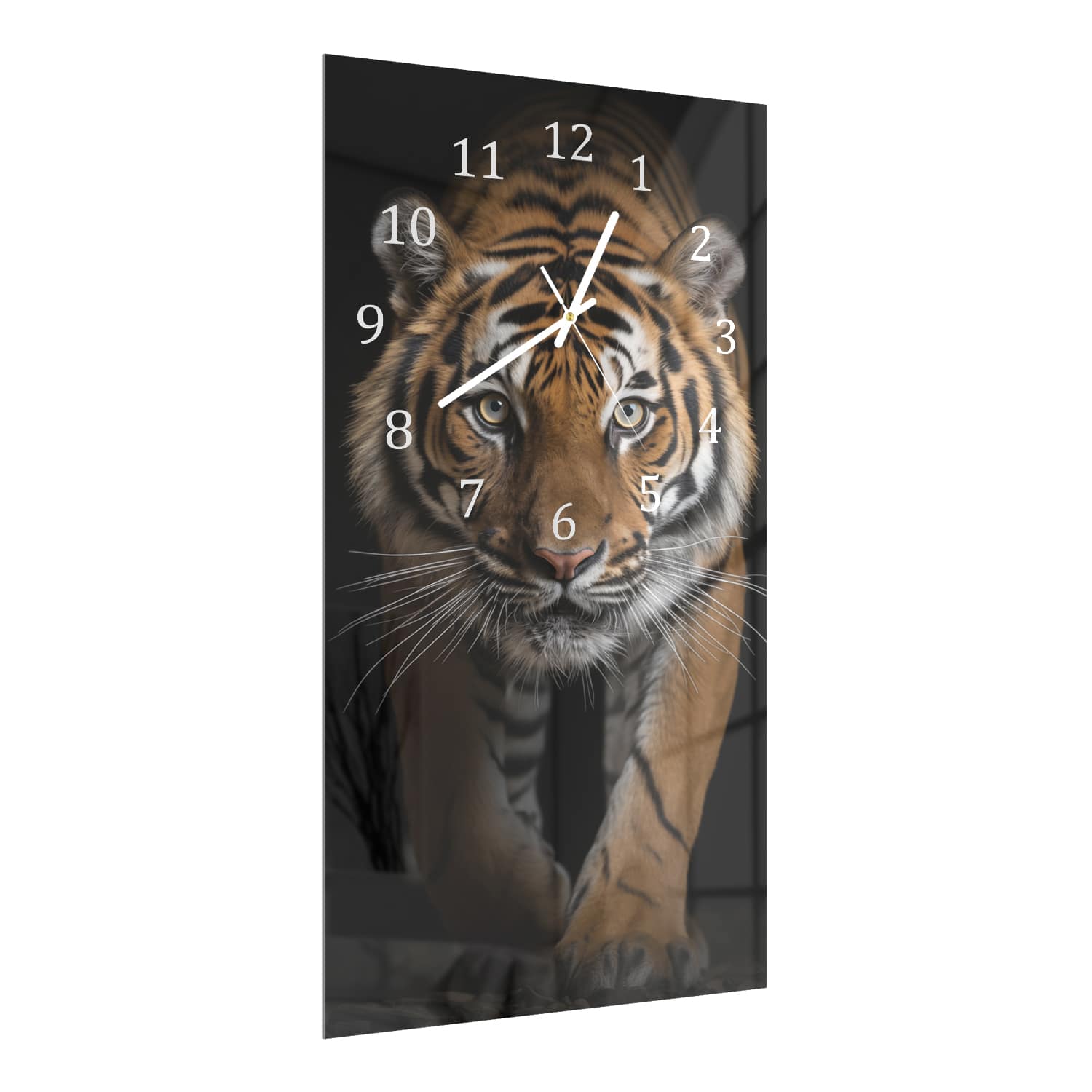 Wanduhr 30x60 - Dunkles Tigerporträt