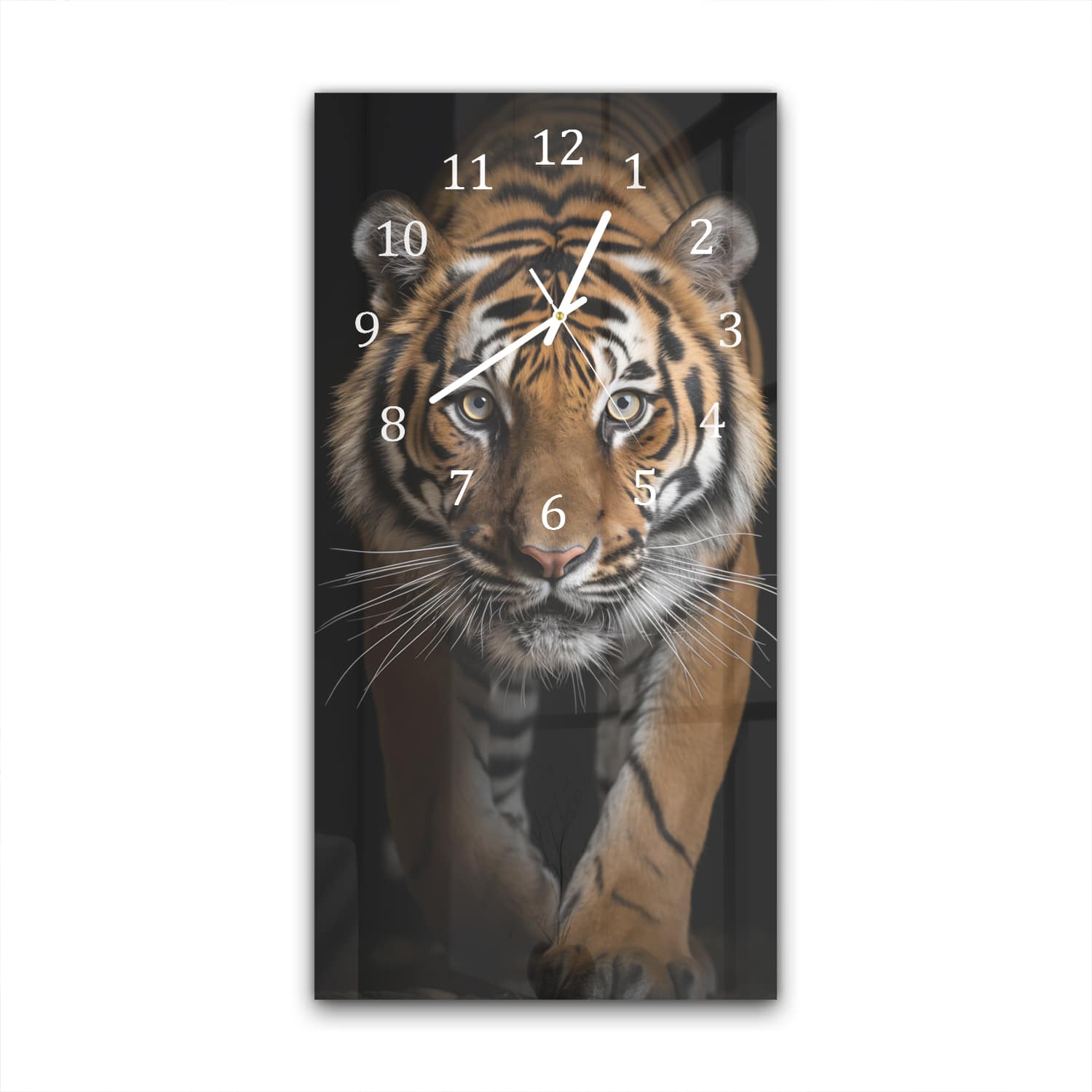 Wanduhr 30x60 - Dunkles Tigerporträt