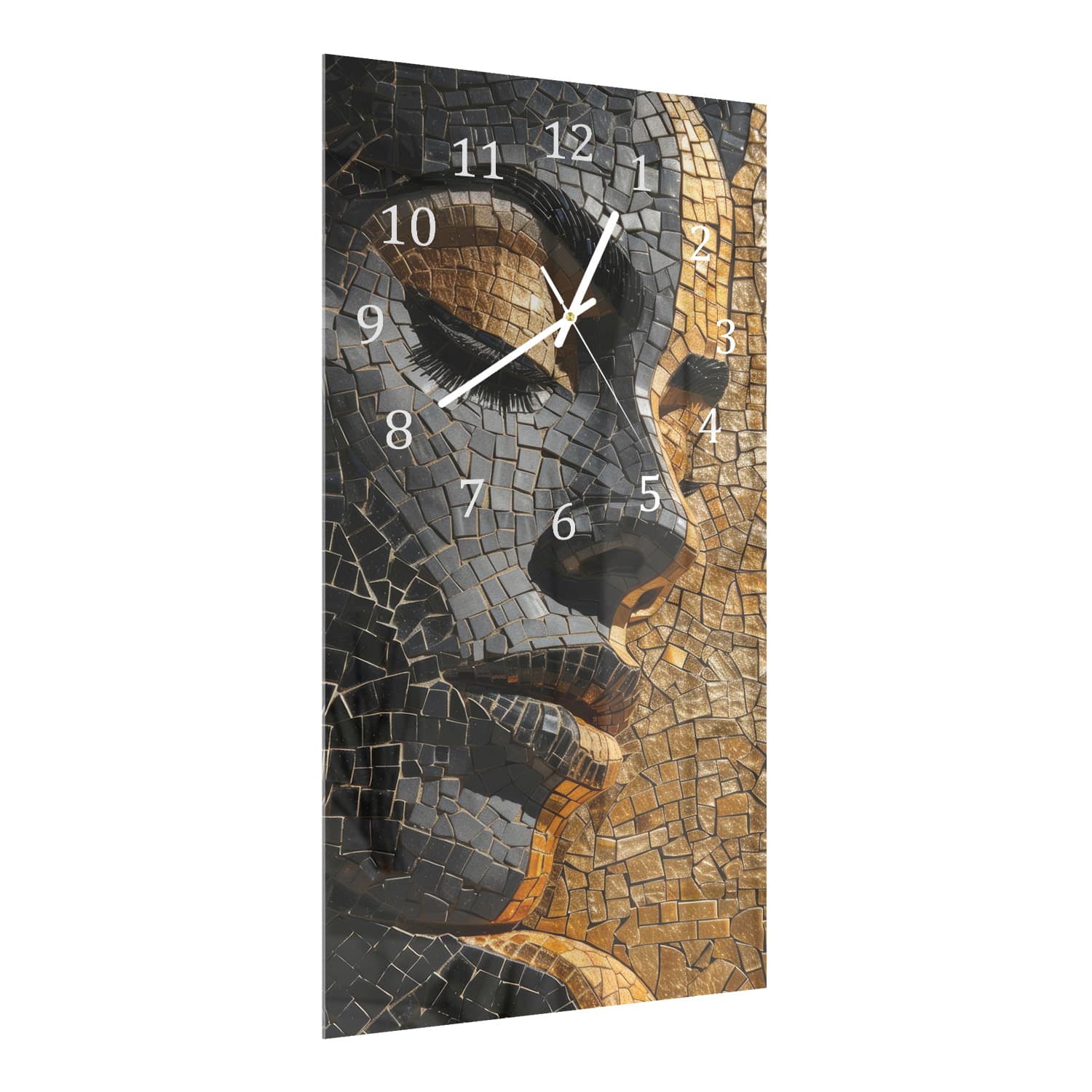 Wanduhr 30x60 - Gold-Schwarzes Mosaik-Frauengesicht