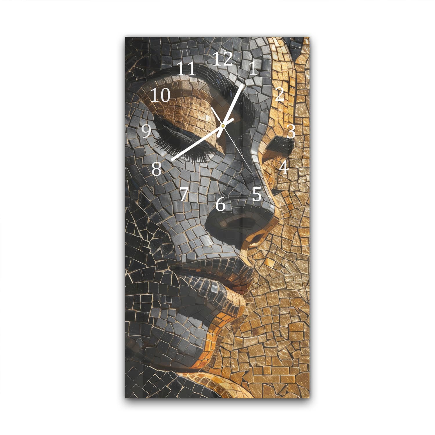 Wanduhr 30x60 - Gold-Schwarzes Mosaik-Frauengesicht