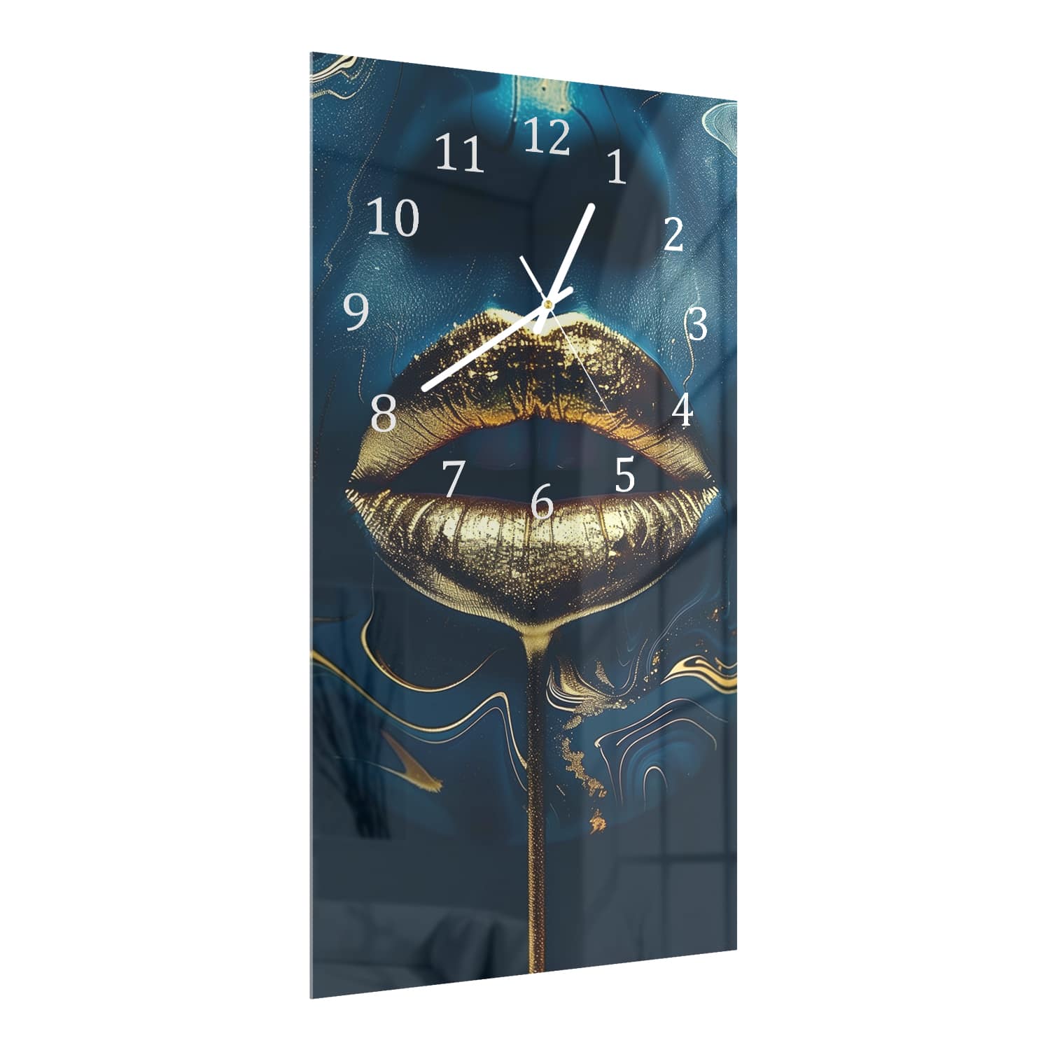 Wanduhr 30x60 - Goldene Lippen in abstrakter Kunst