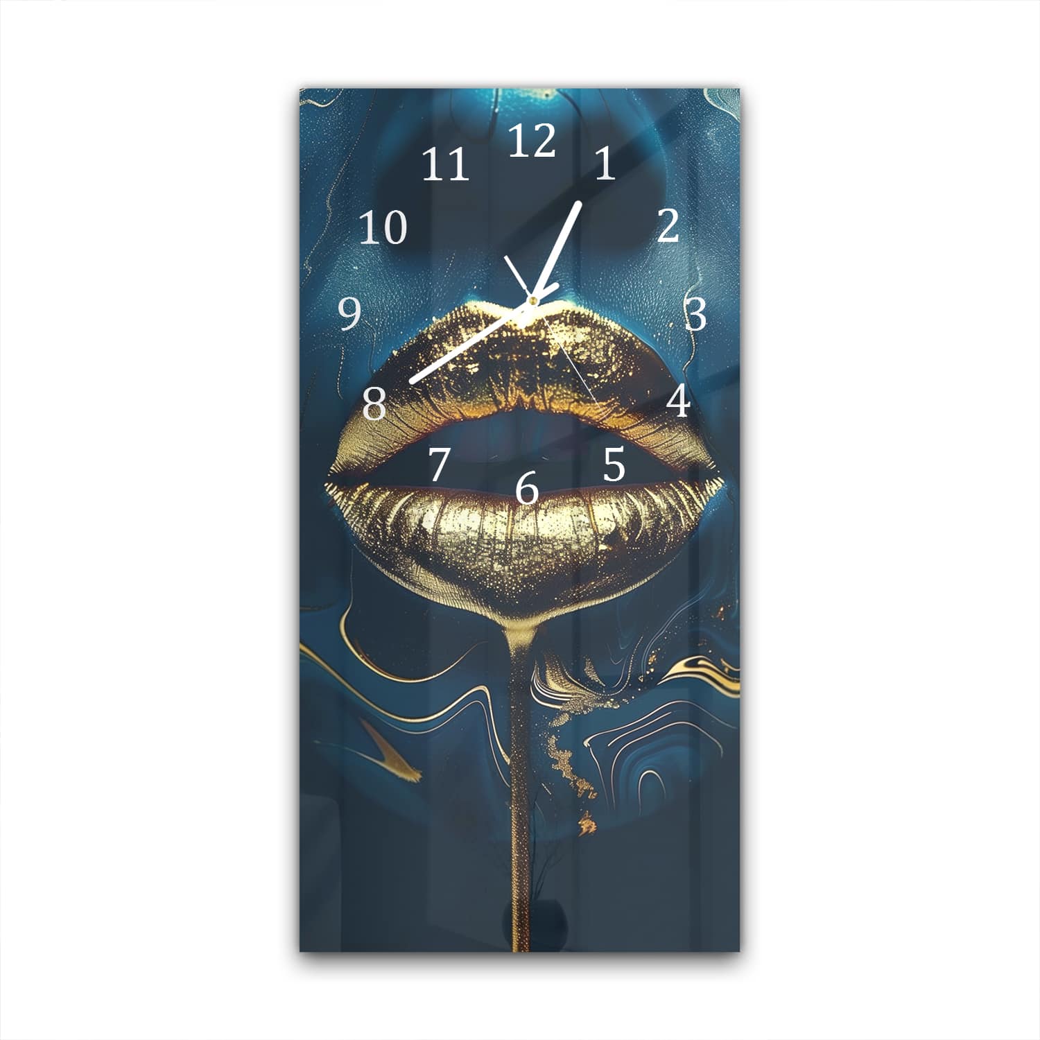 Wanduhr 30x60 - Goldene Lippen in abstrakter Kunst