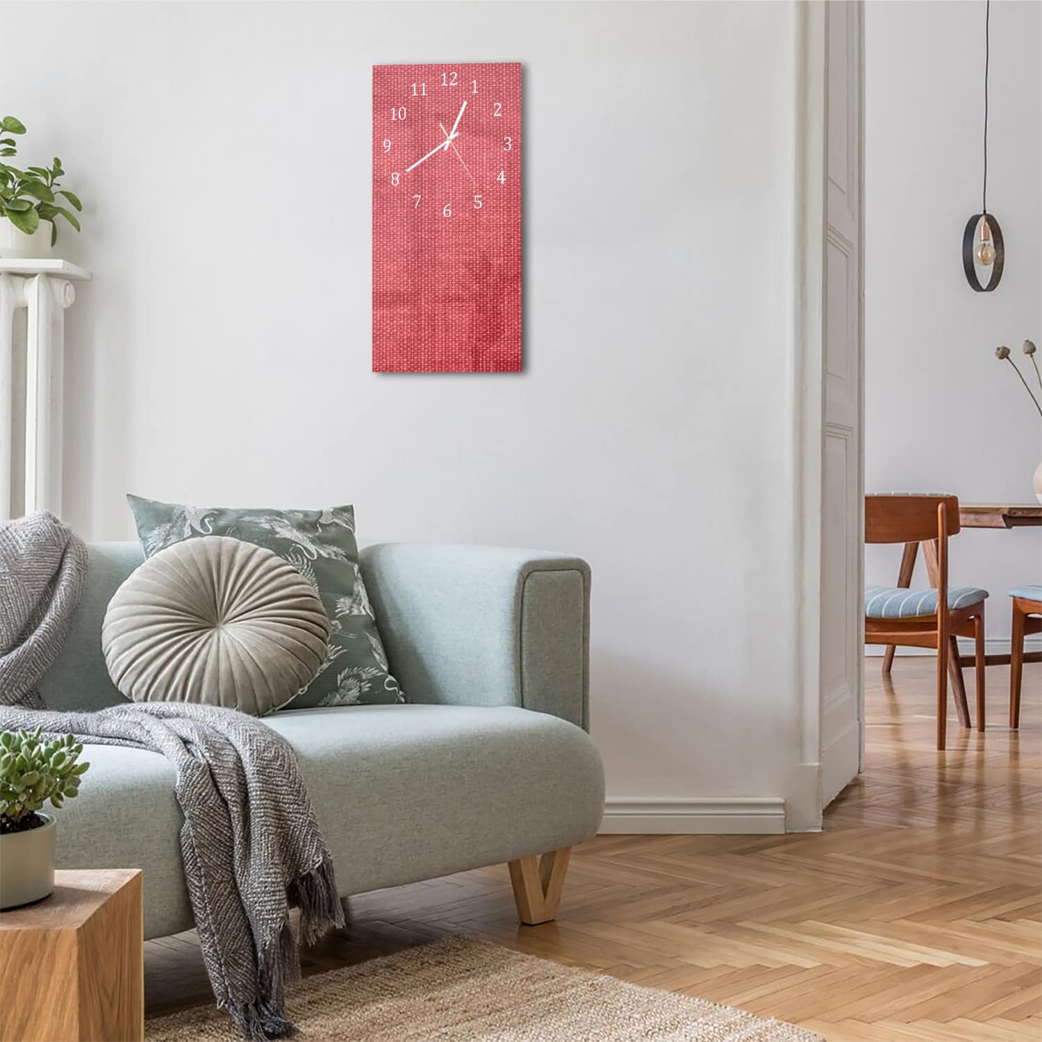 Wanduhr 30x60 - Rote Leinen-Textur