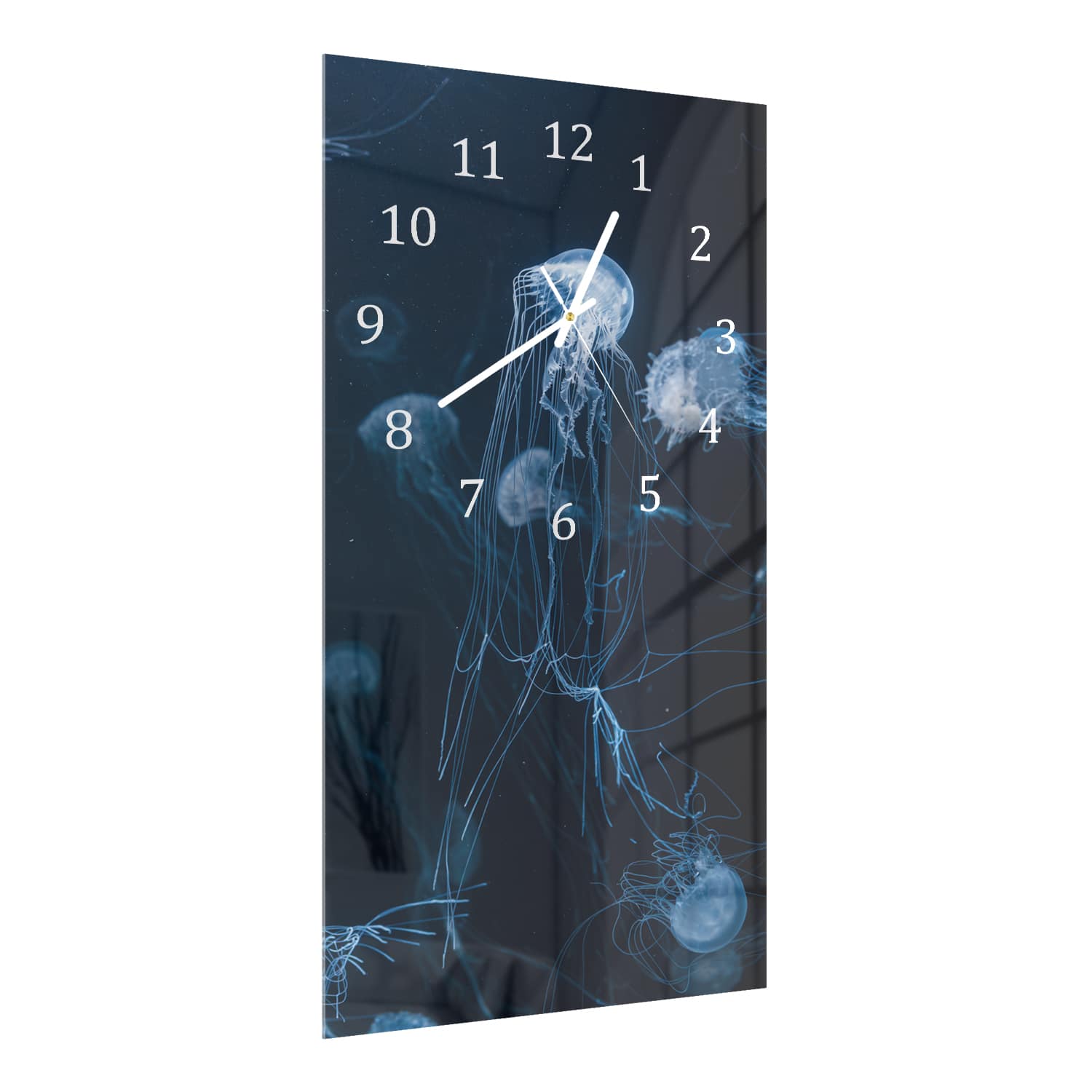 Wanduhr 30x60 - Blaue Quallen