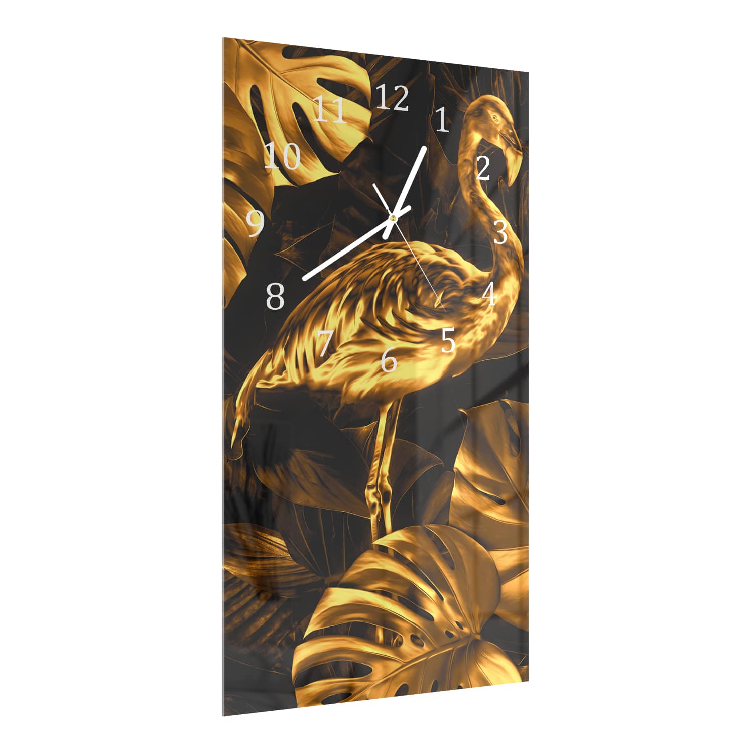 Wanduhr 30x60 - Nächtlicher goldener Flamingo