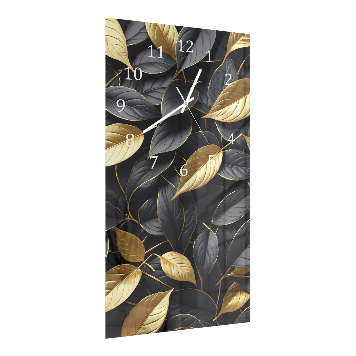Wanduhr 30x60 - Gold-Schwarz-Blattmuster