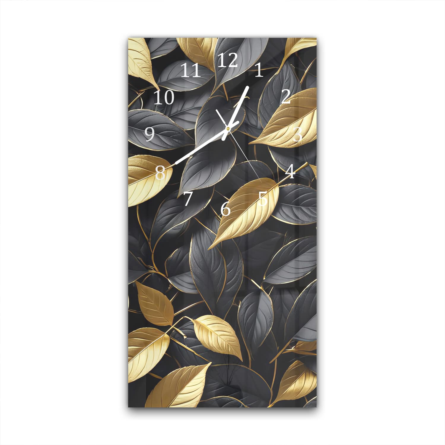 Wanduhr 30x60 - Gold-Schwarz-Blattmuster