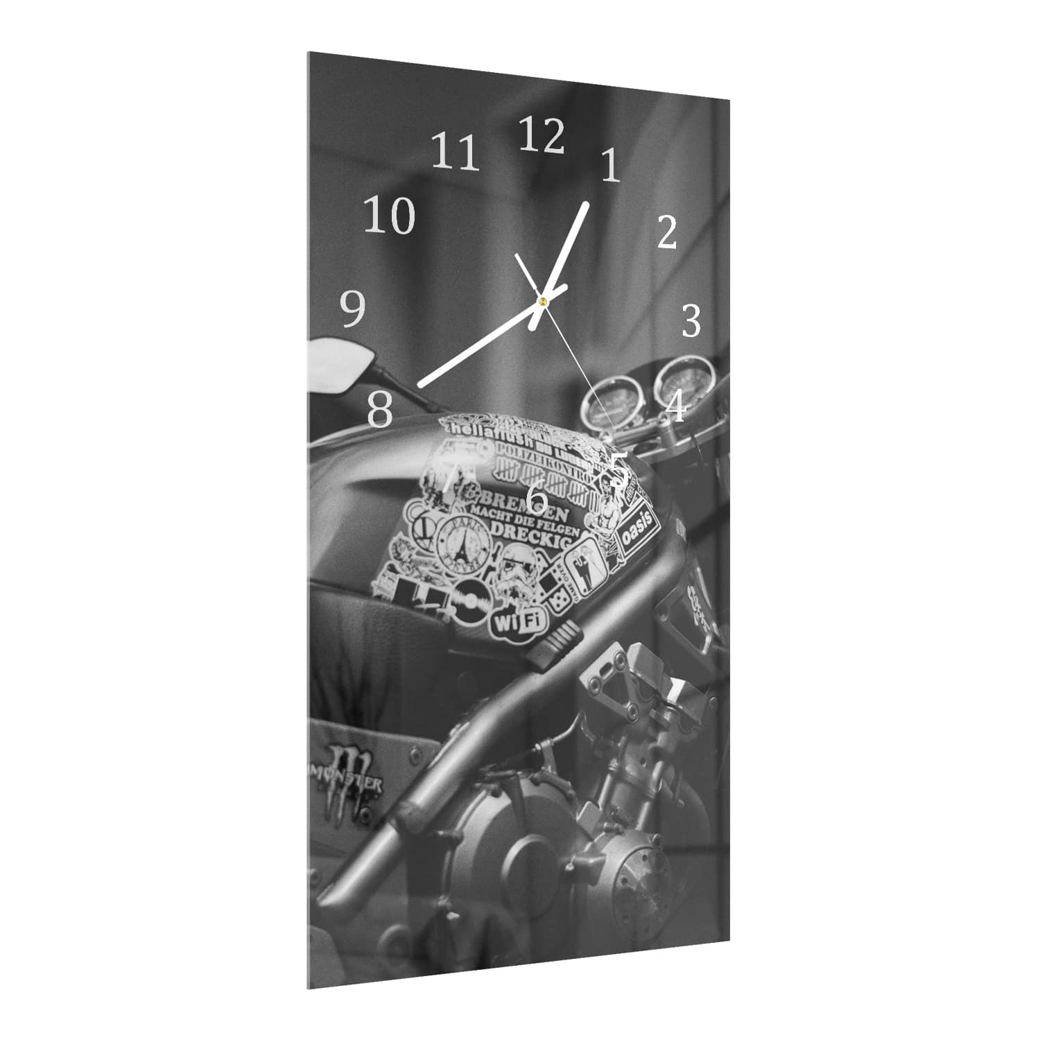 Wanduhr 30x60 - Motorrad mit Stickern