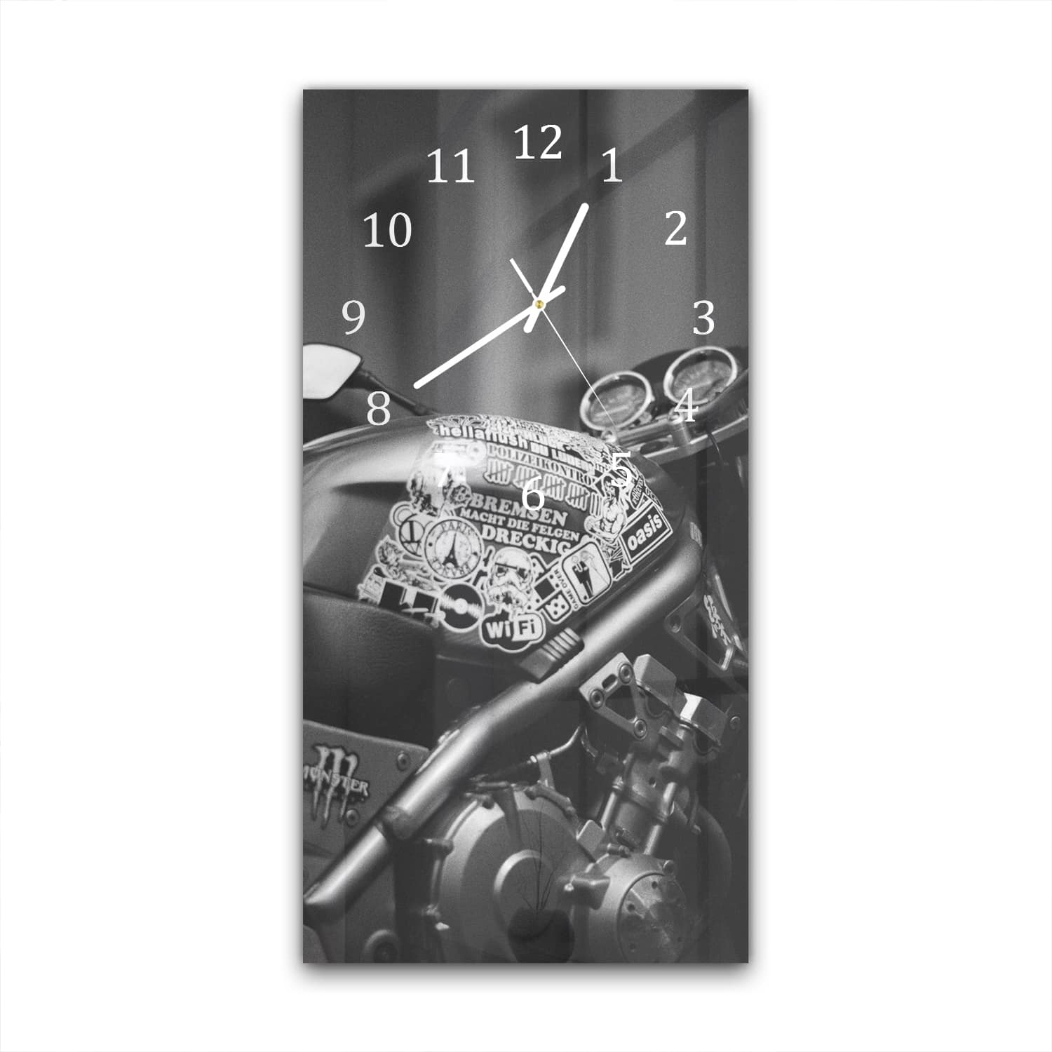 Wanduhr 30x60 - Motorrad mit Stickern