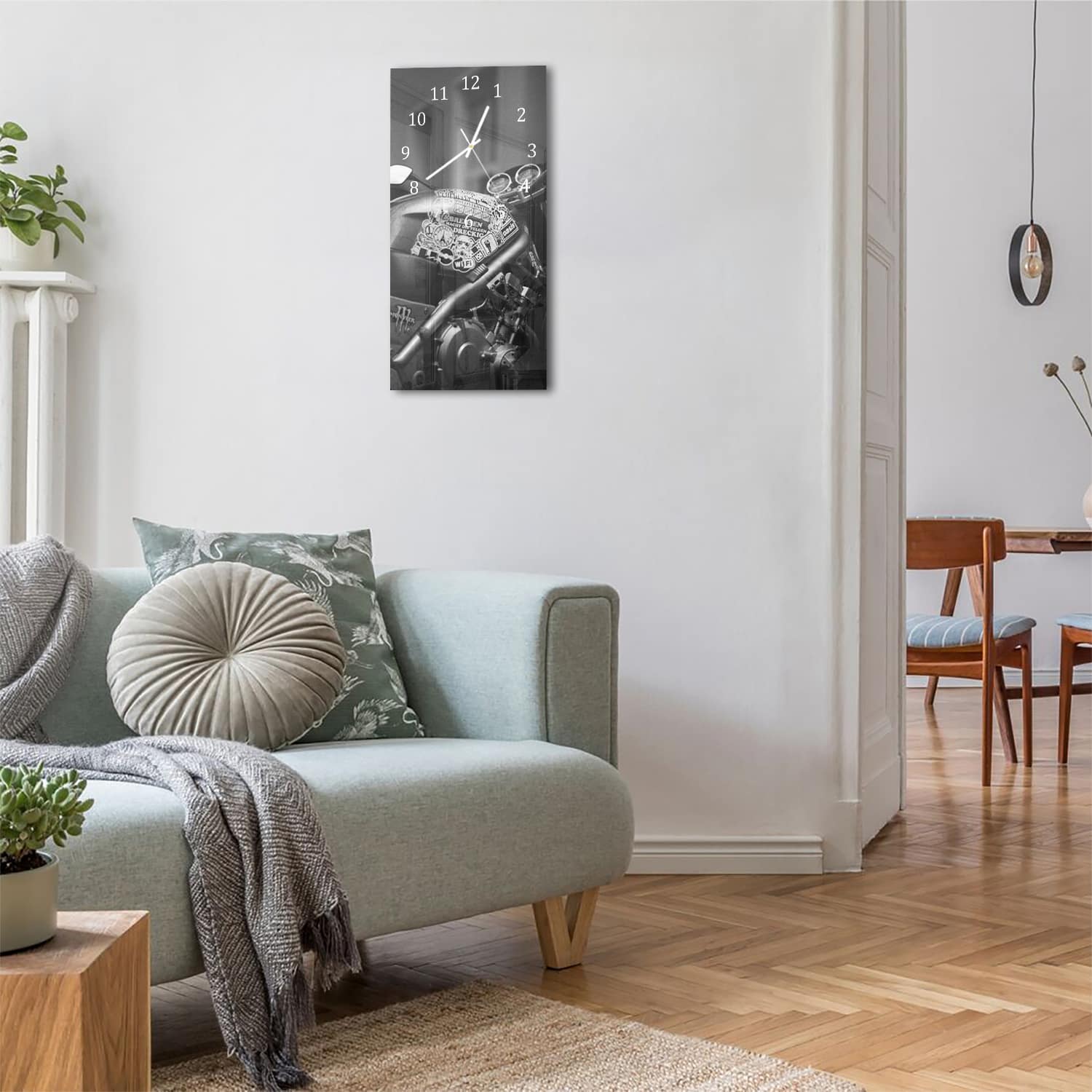 Wanduhr 30x60 - Motorrad mit Stickern