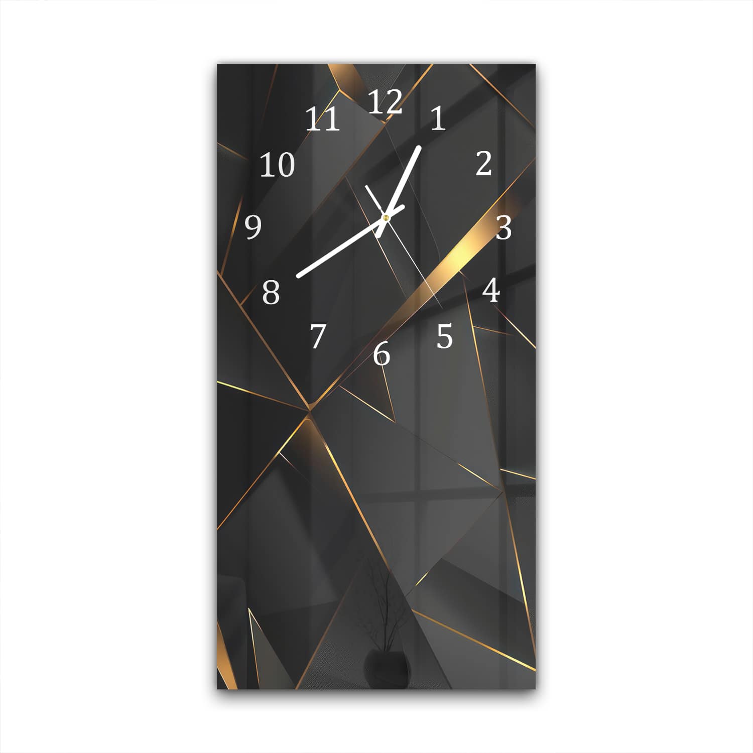 Wanduhr 30x60 - Goldene Linien auf schwarzer Geometrie