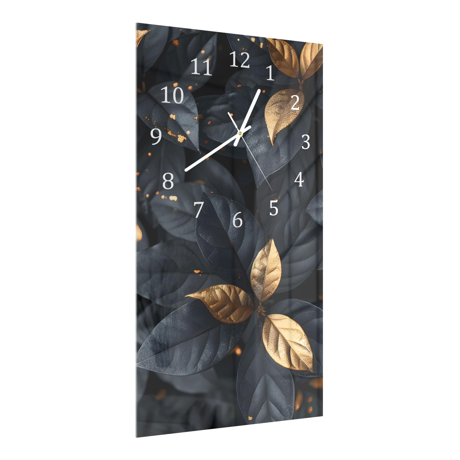 Wanduhr 30x60 - Schwarz-Goldenes Blattmuster