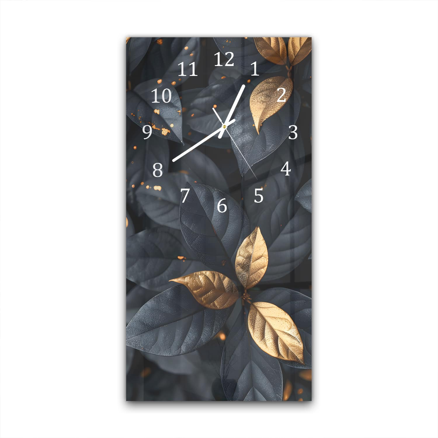 Wanduhr 30x60 - Schwarz-Goldenes Blattmuster