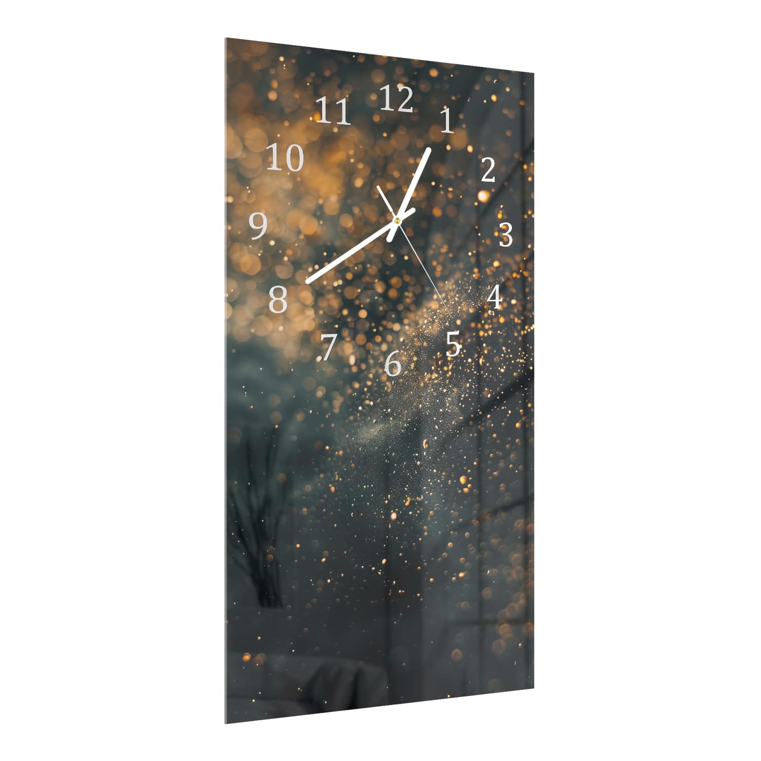 Wanduhr 30x60 - Goldener Glanz in dunklem Nebel