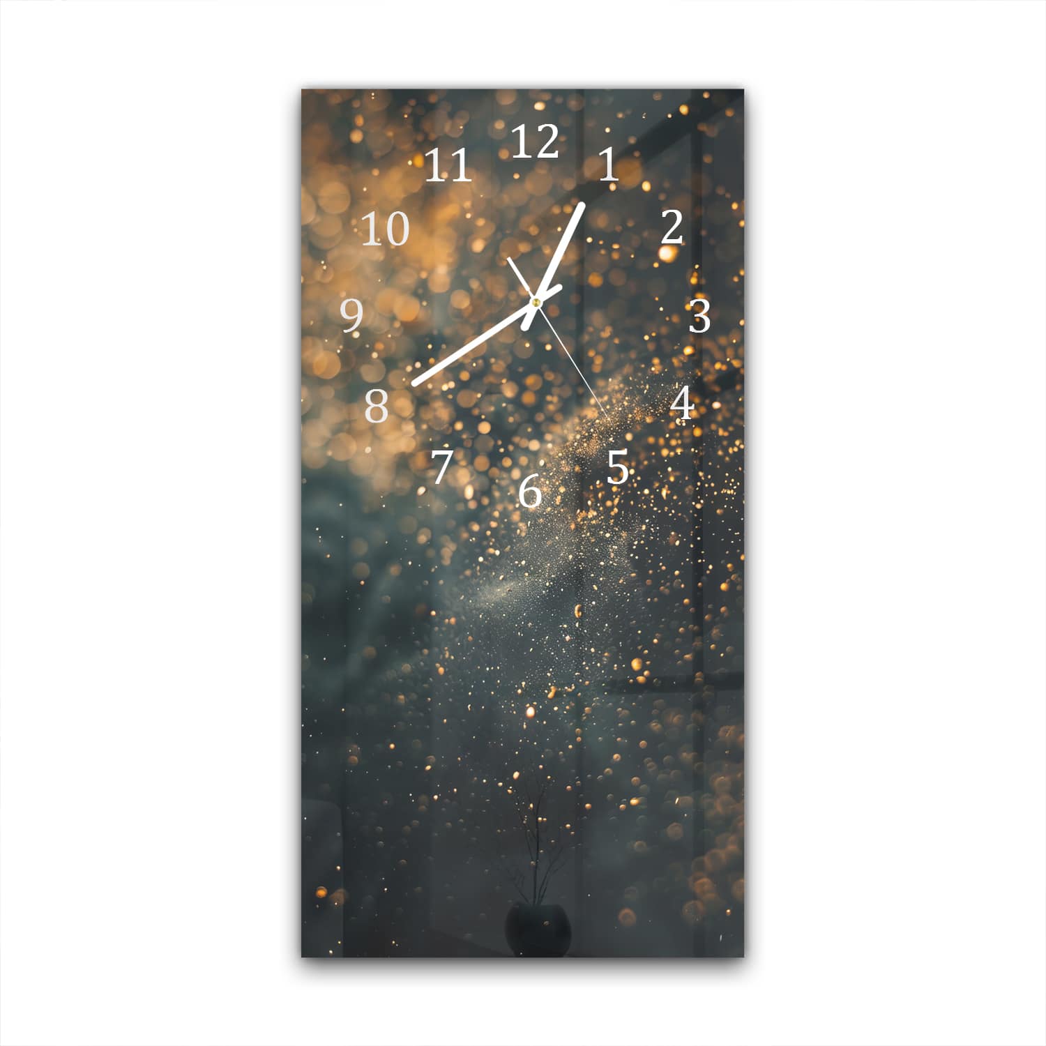 Wanduhr 30x60 - Goldener Glanz in dunklem Nebel
