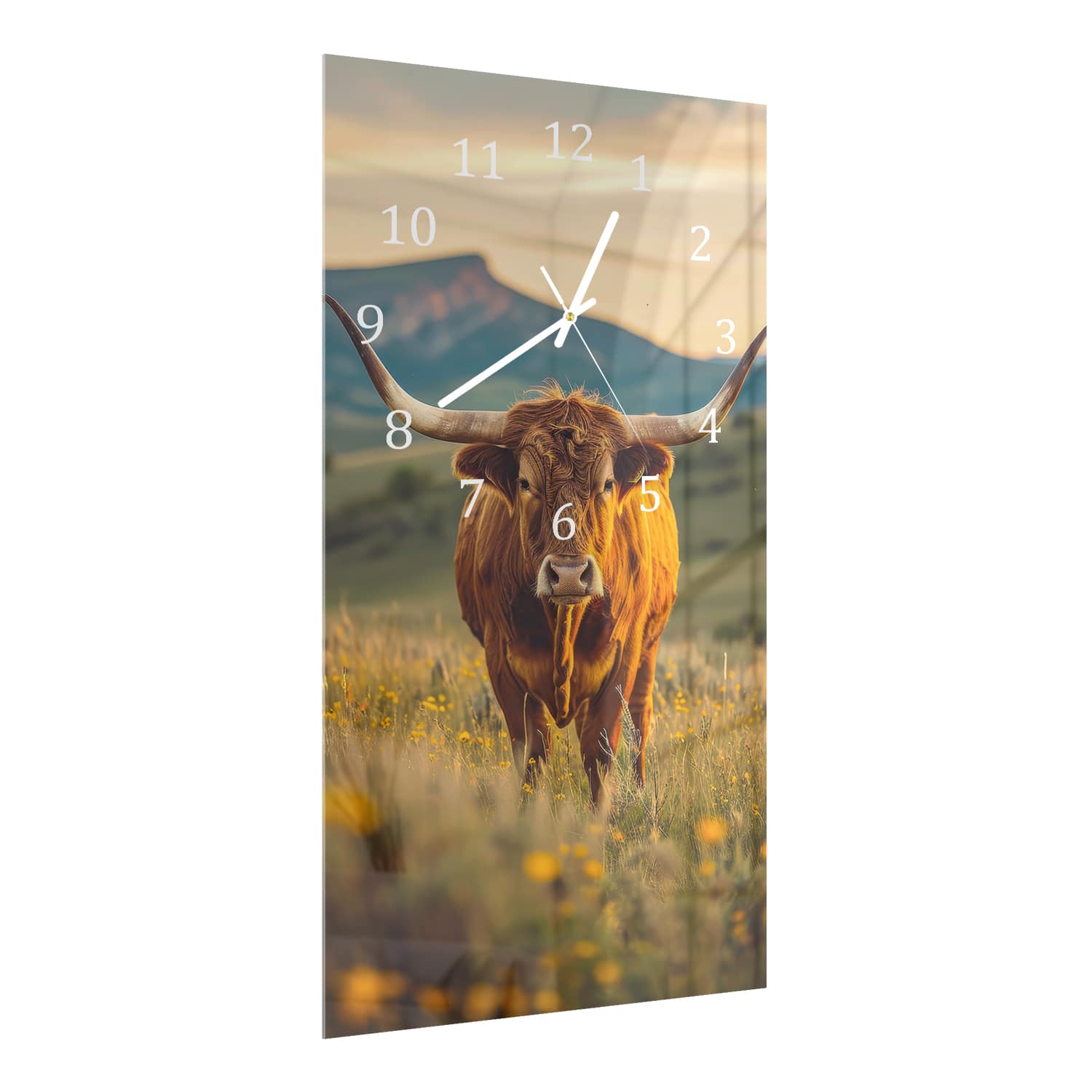 Wanduhr 30x60 - Kuh bei Sonnenaufgang