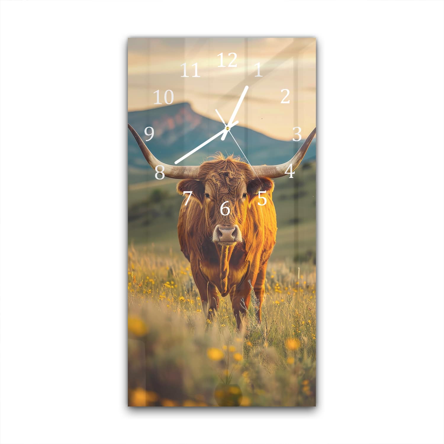 Wanduhr 30x60 - Kuh bei Sonnenaufgang