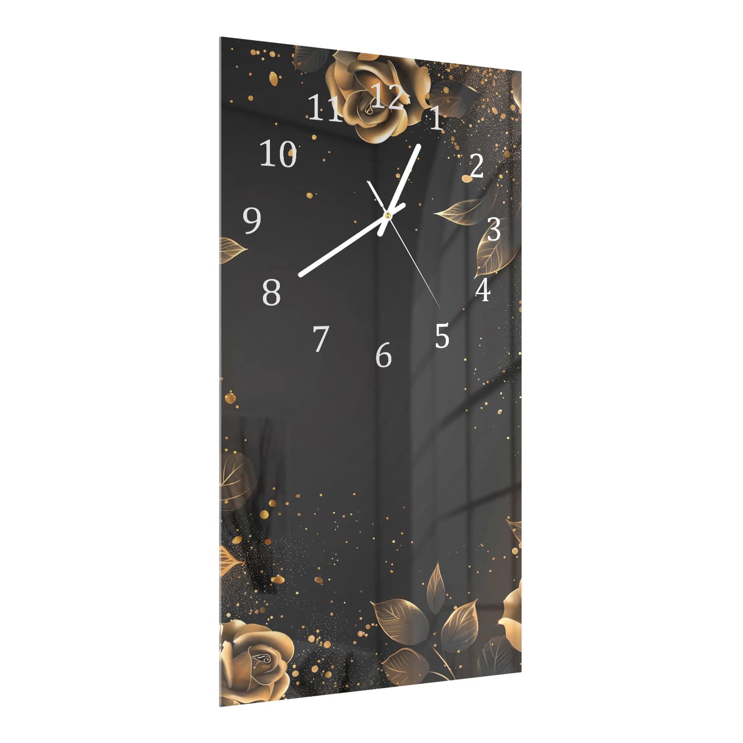 Wanduhr 30x60 - Elegante goldene Rosen