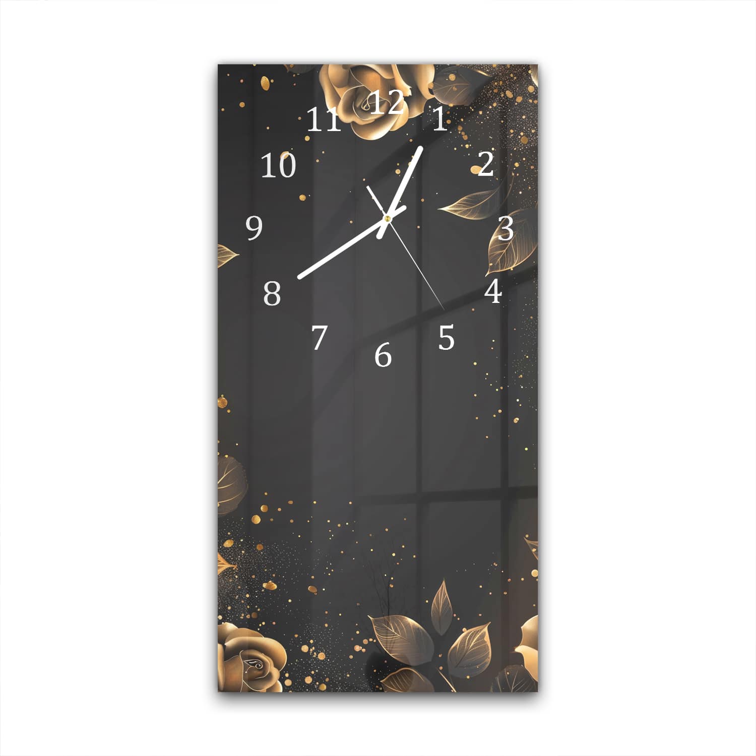 Wanduhr 30x60 - Elegante goldene Rosen