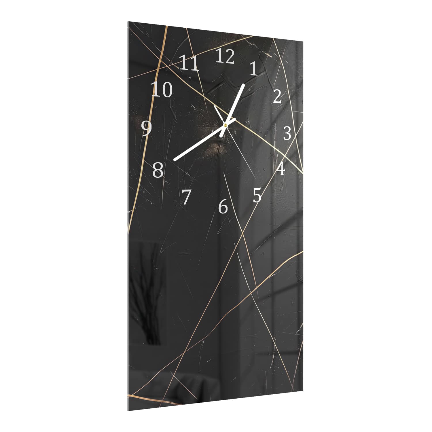 Wanduhr 30x60 - Schwarze Textur mit goldenen Linien