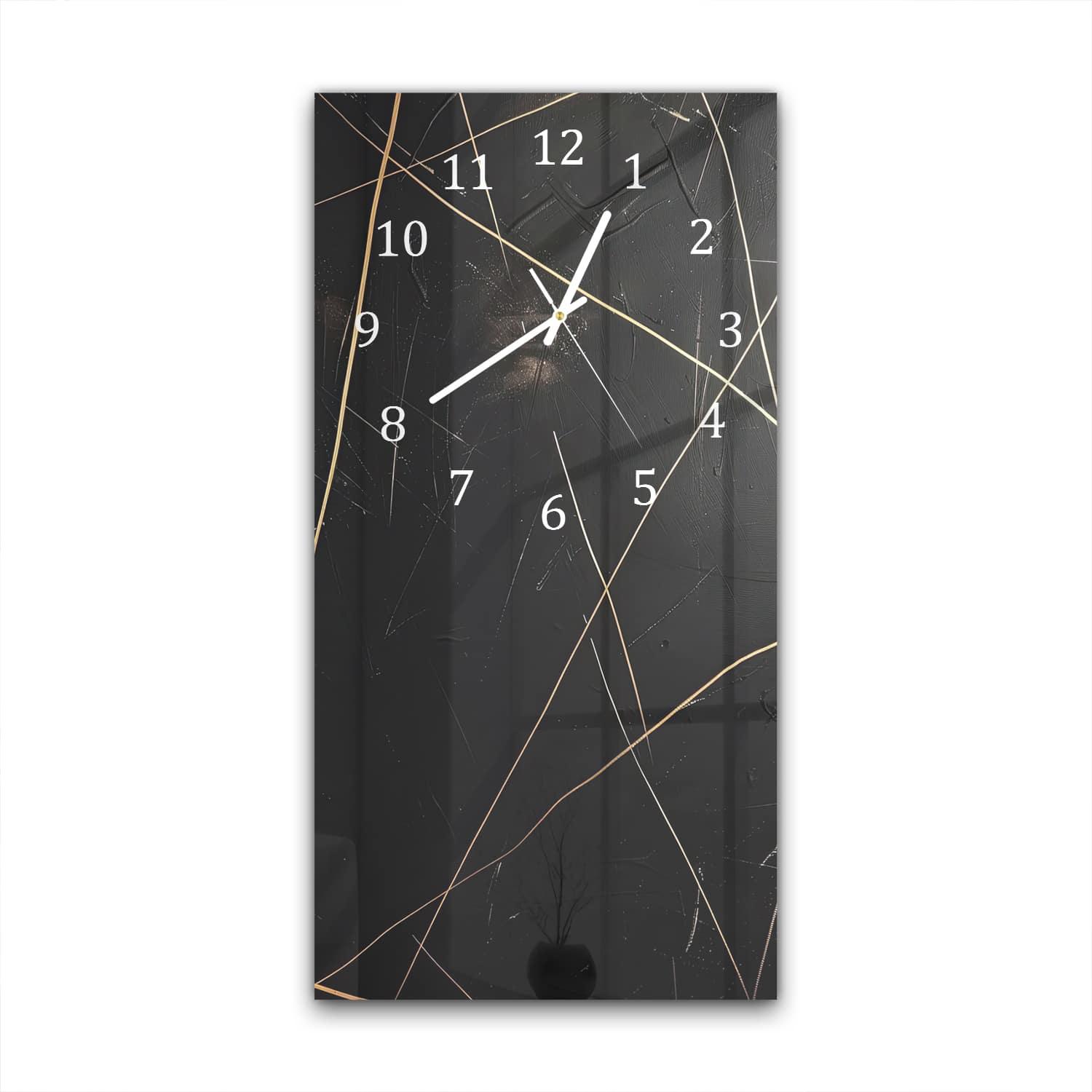 Wanduhr 30x60 - Schwarze Textur mit goldenen Linien