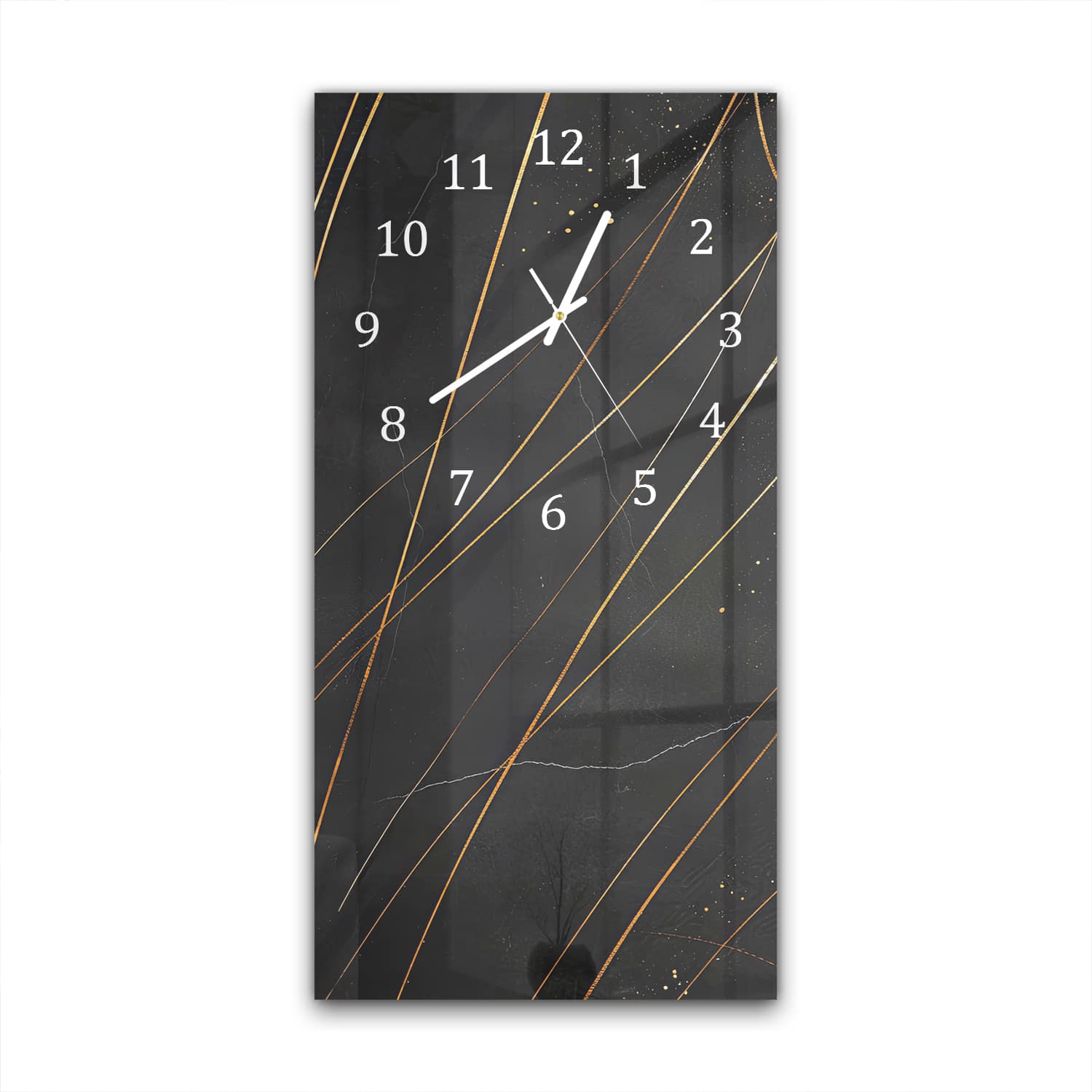 Wanduhr 30x60 - Goldene Linien auf Schwarz
