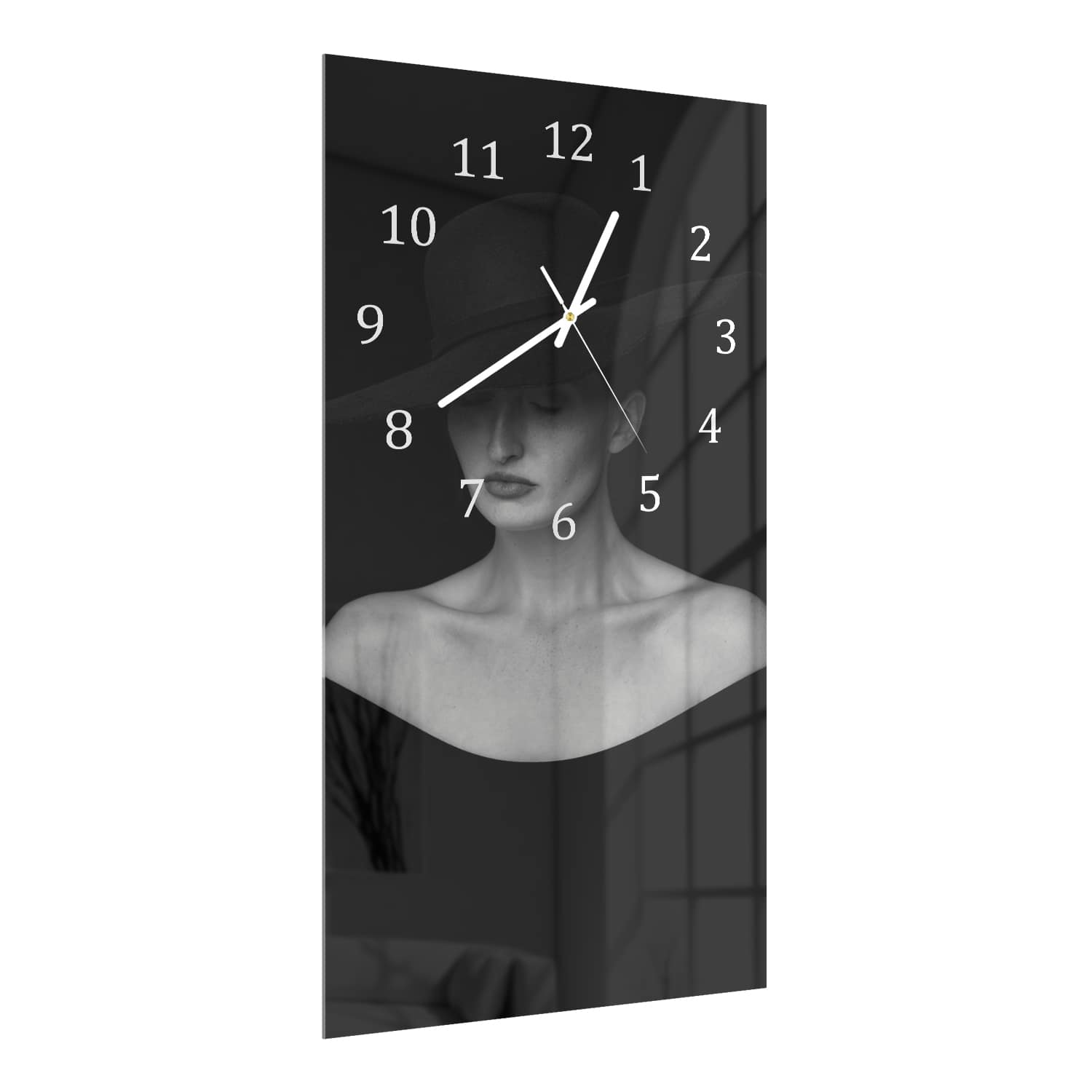 Wanduhr 30x60 - Schwarz-Weiß Frau