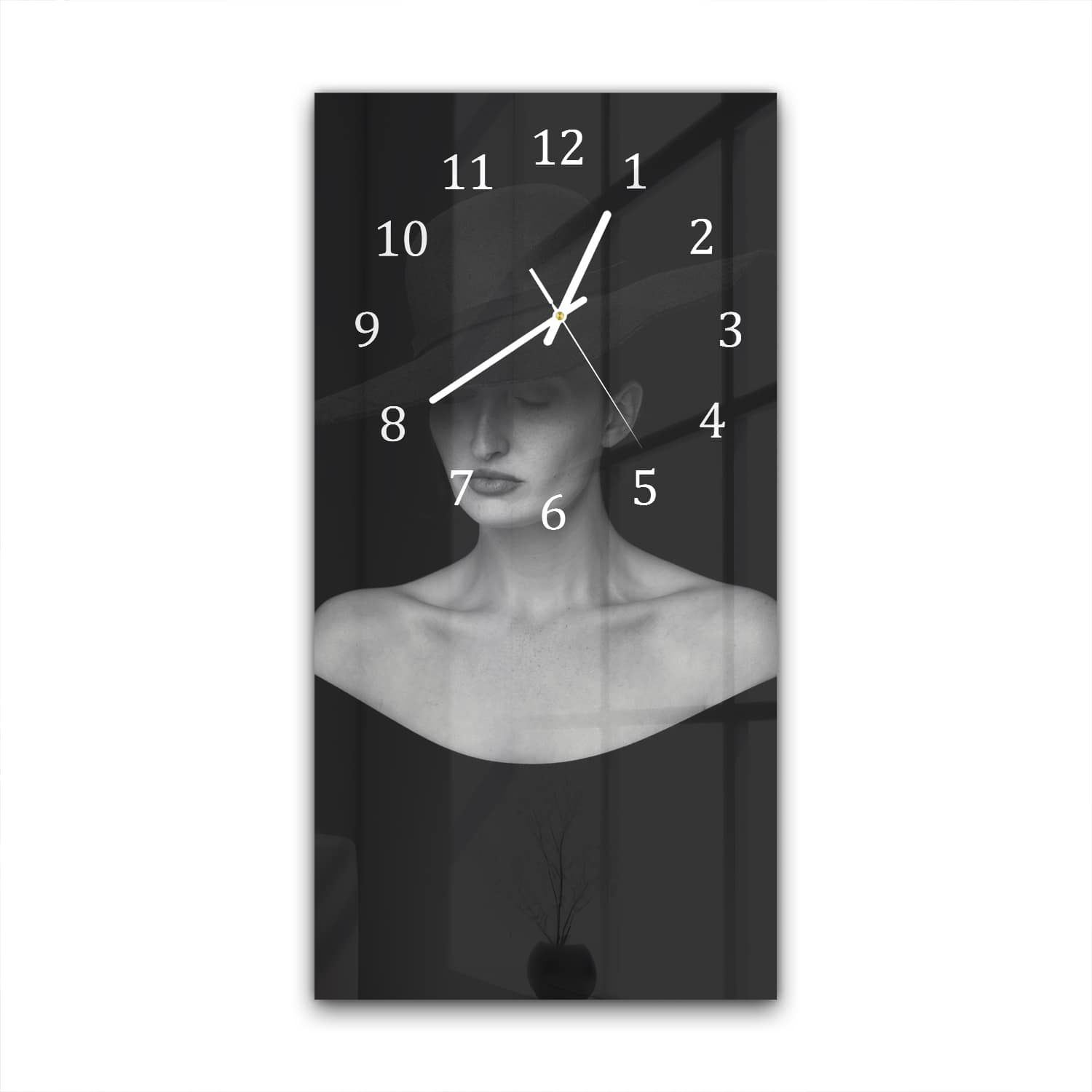 Wanduhr 30x60 - Schwarz-Weiß Frau