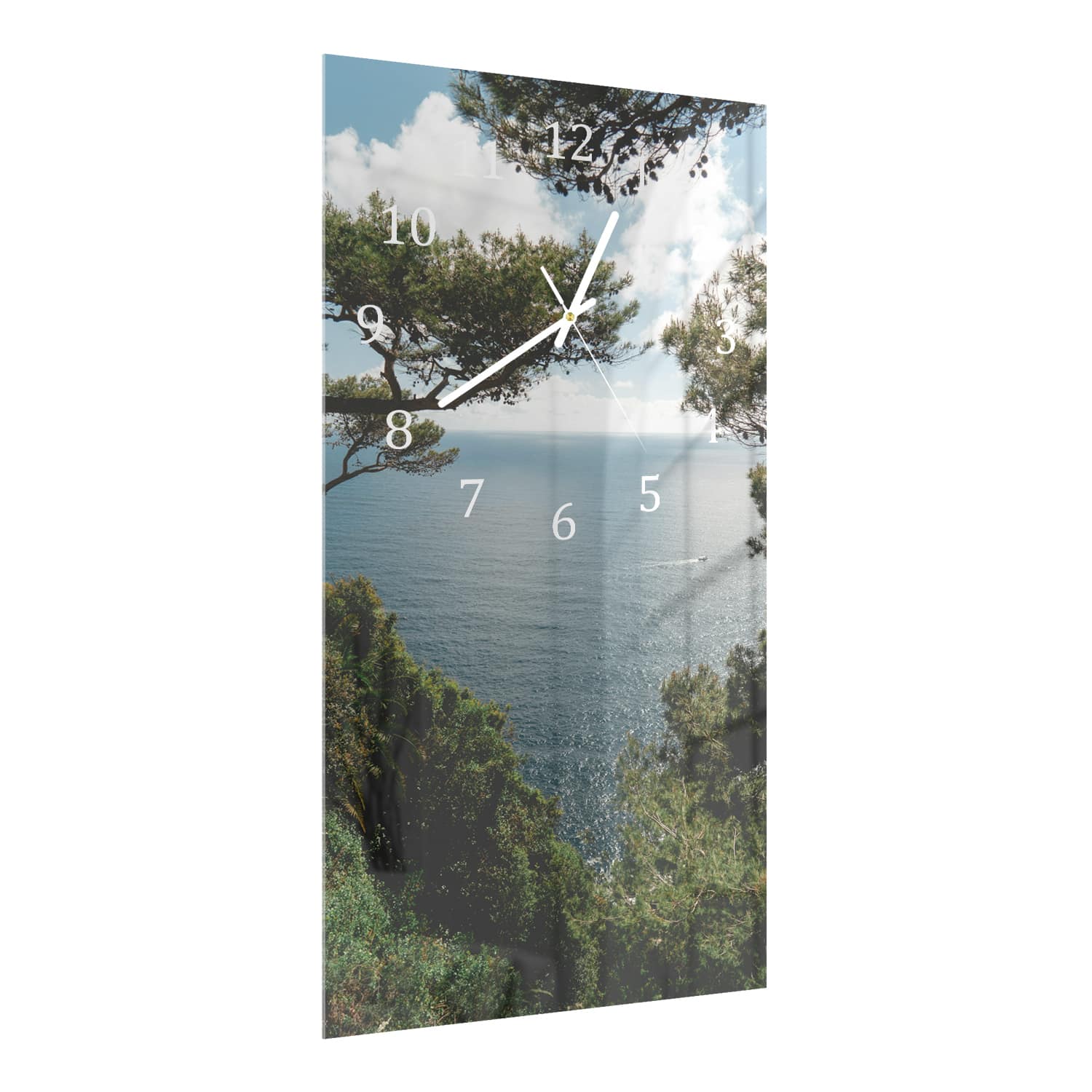 Wanduhr 30x60 - Meerblick durch die Bäume