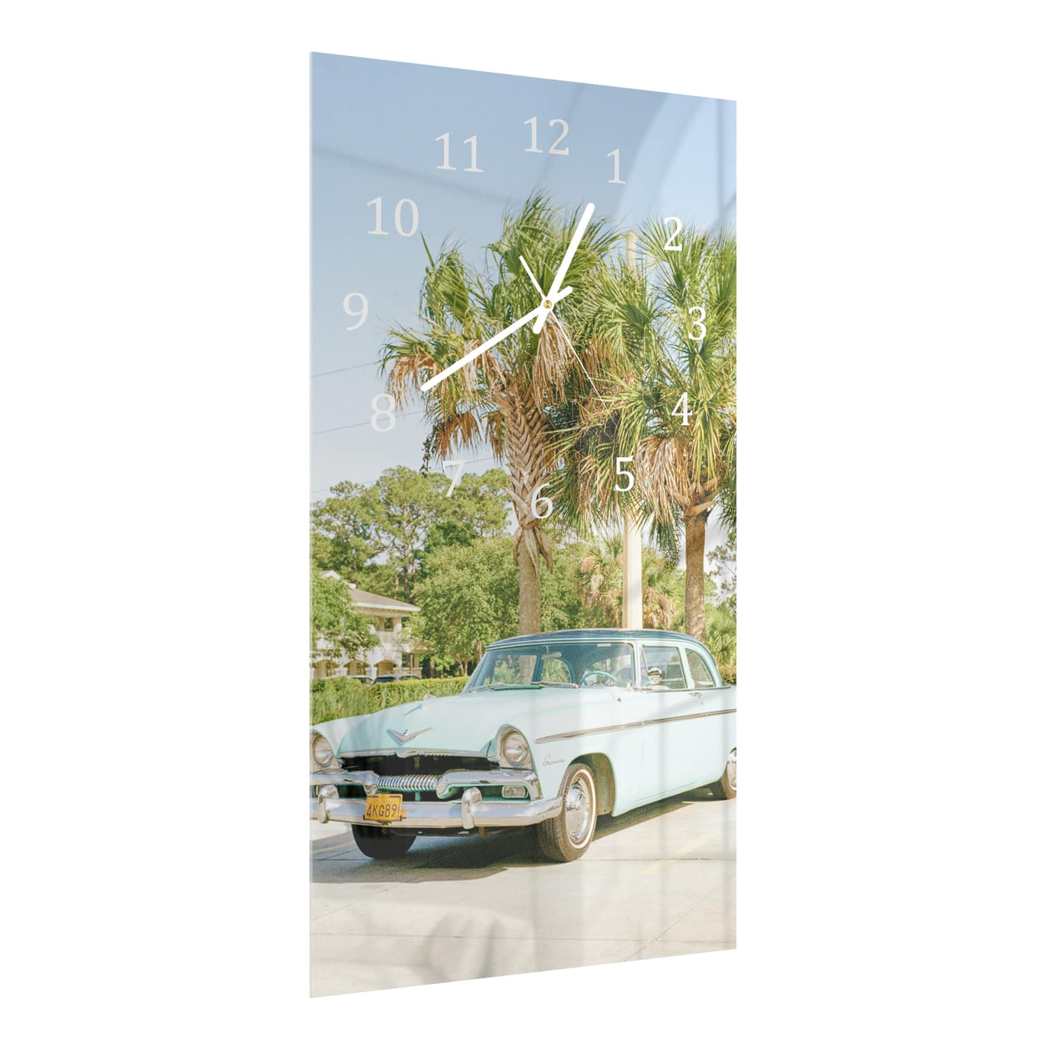 Wanduhr 30x60 - Hellblauer Chevrolet Bel Air
