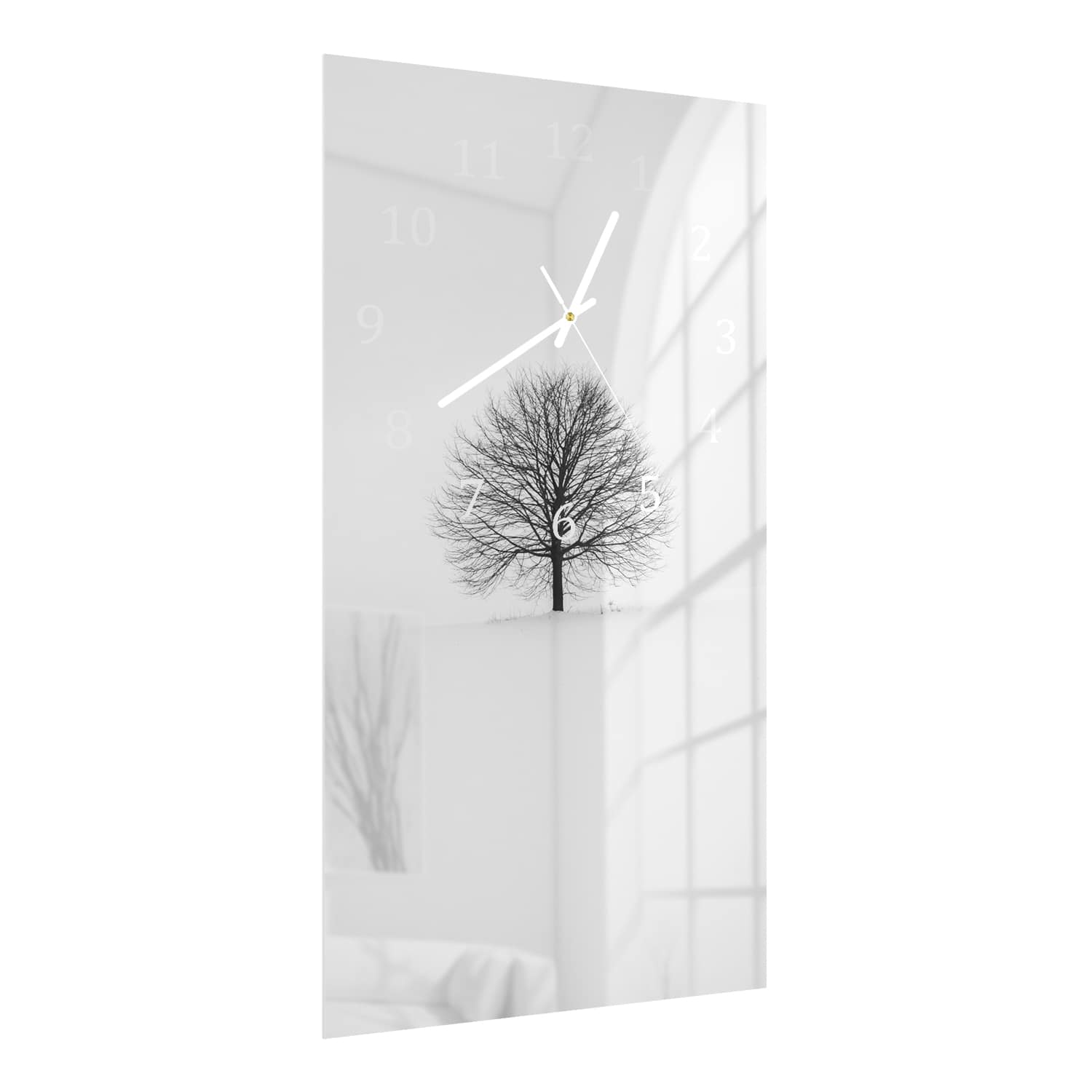 Wanduhr 30x60 - Baum umgeben von Schnee
