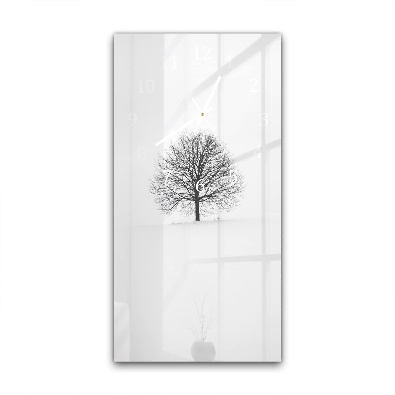 Wanduhr 30x60 - Baum umgeben von Schnee