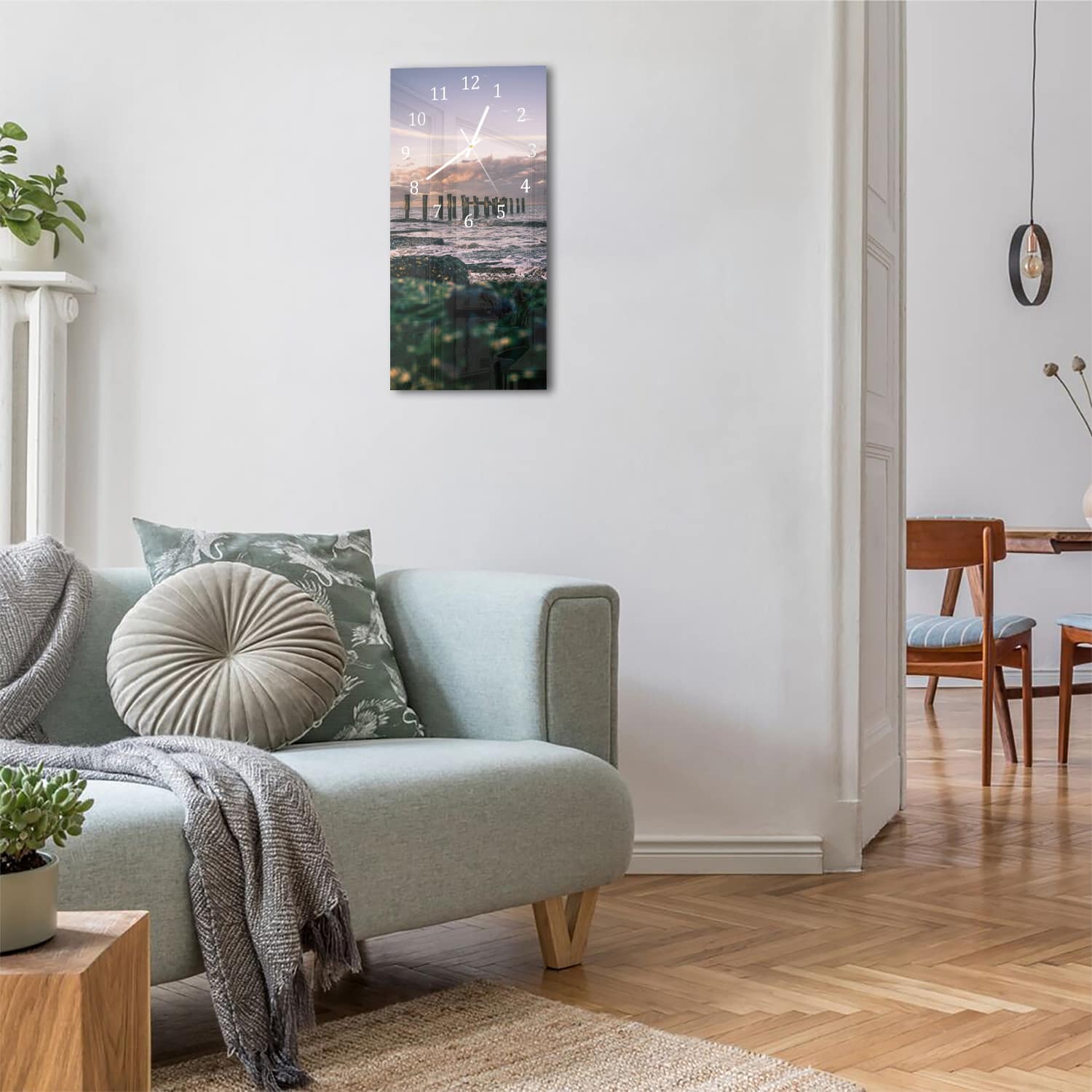 Wanduhr 30x60 - Alte Pfeiler im Meer