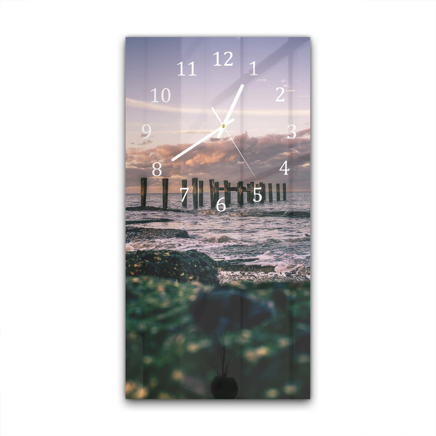 Wanduhr 30x60 - Alte Pfeiler im Meer