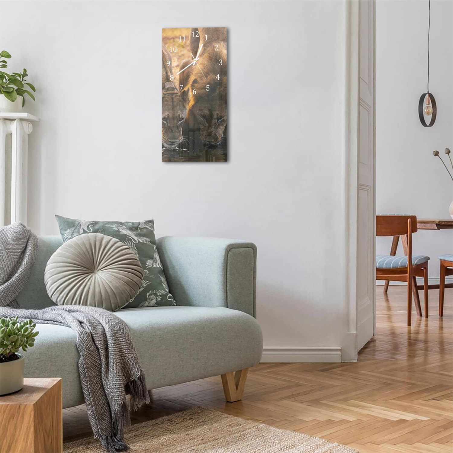 Wanduhr 30x60 - Zwei Löwen