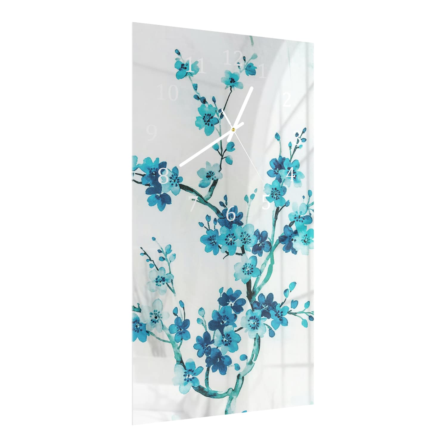 Wanduhr 30x60 - Aquarellmalerei blaue Blumen