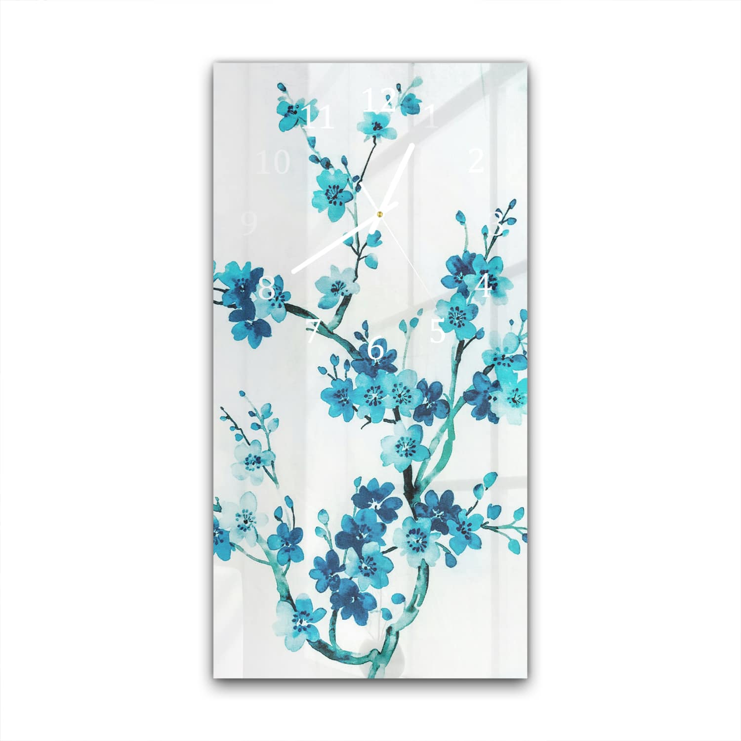 Wanduhr 30x60 - Aquarellmalerei blaue Blumen