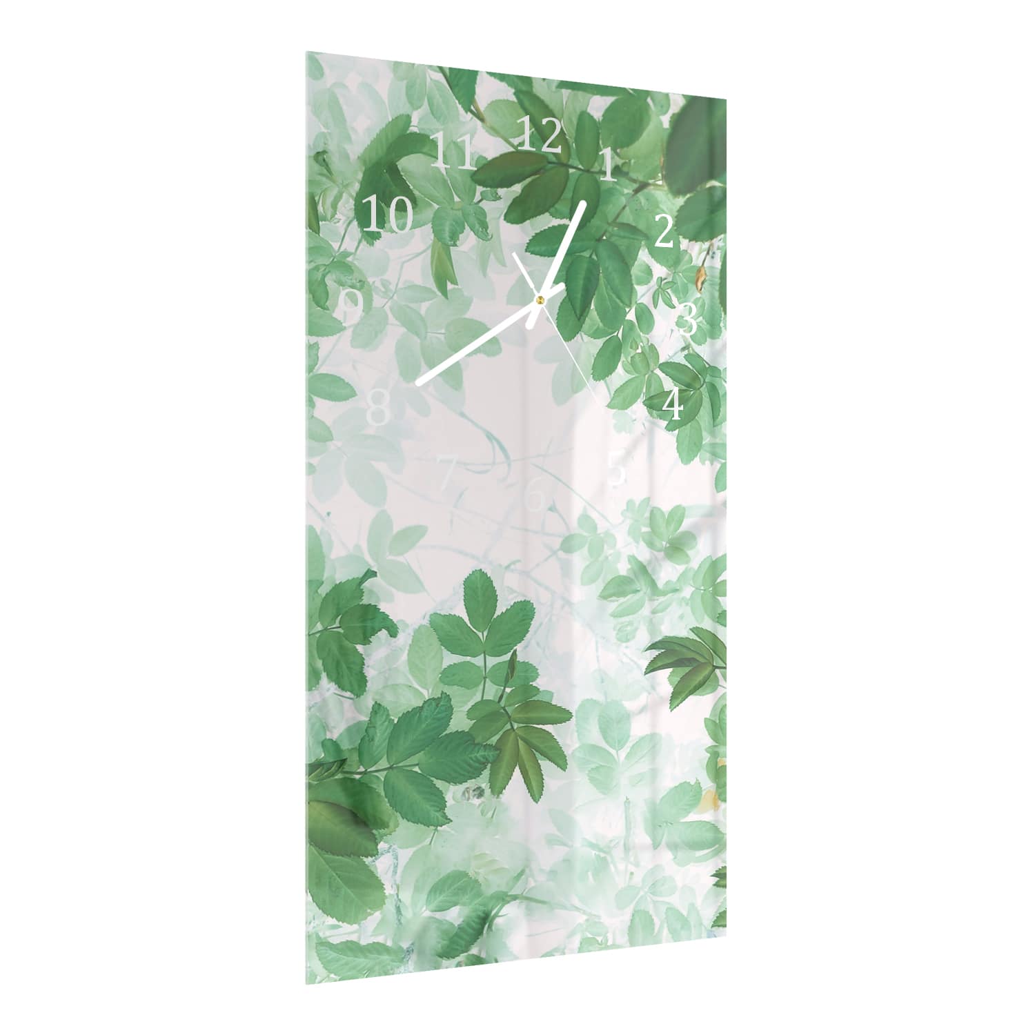 Wanduhr 30x60 - Aquarellmalerei grüne Blätter