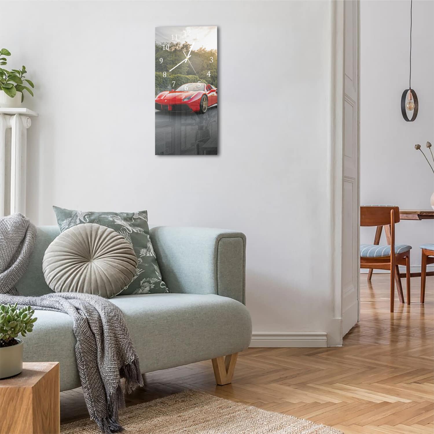 Wanduhr 30x60 - Ferrari auf der Straße