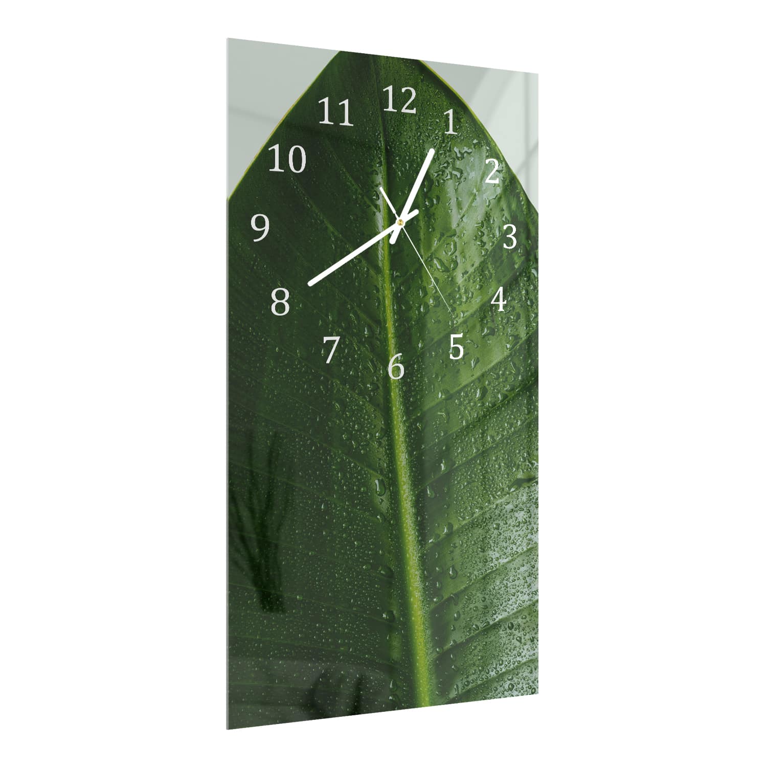 Wanduhr 30x60 - Tropfen auf tropischem Blatt