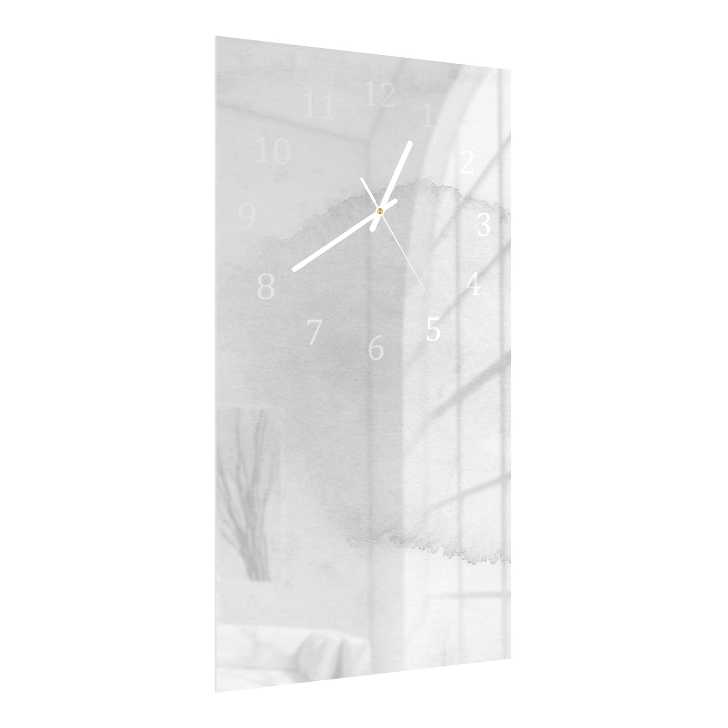 Wanduhr 30x60 - Aquarellmalerei Weiß/Grau
