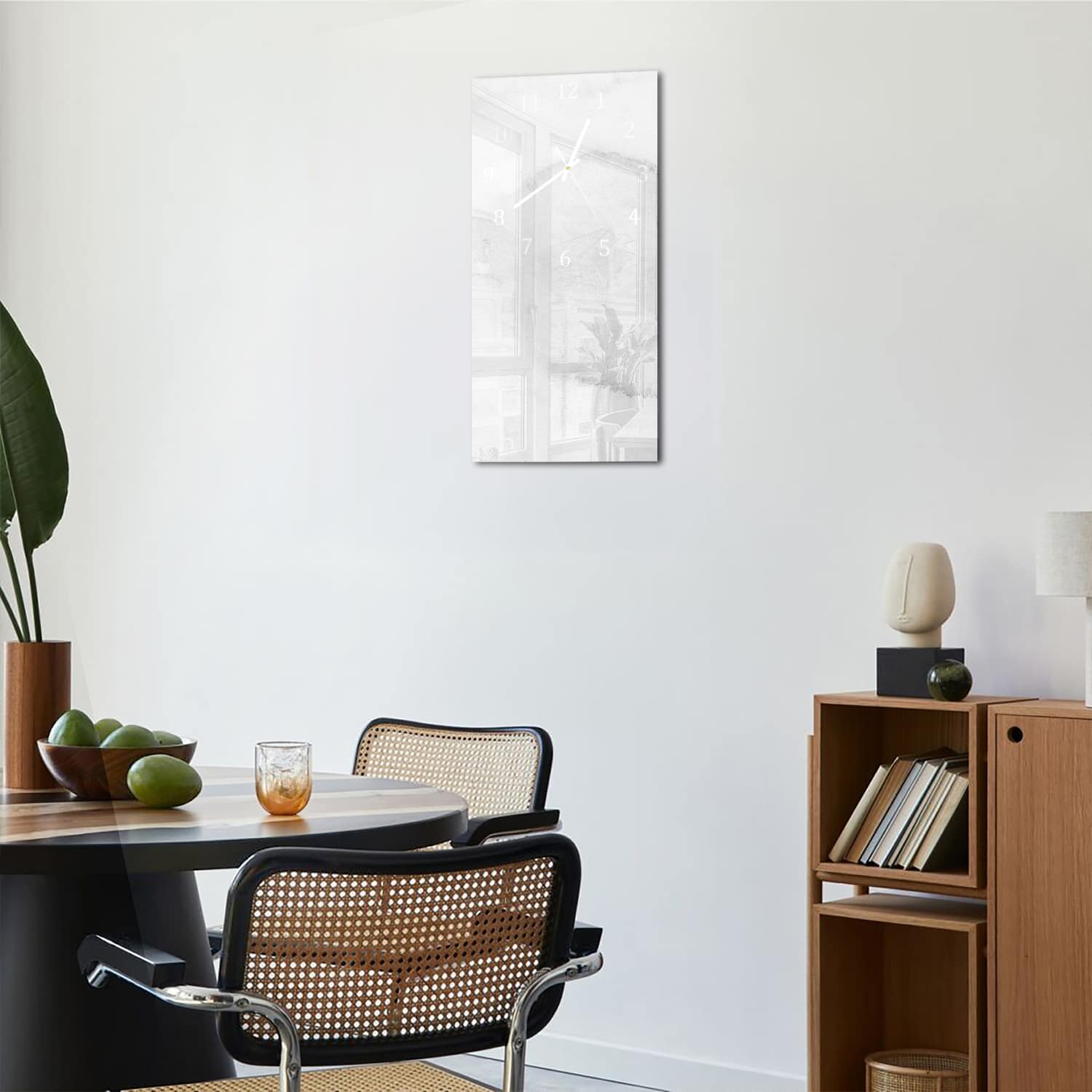 Wanduhr 30x60 - Aquarellmalerei Weiß/Grau
