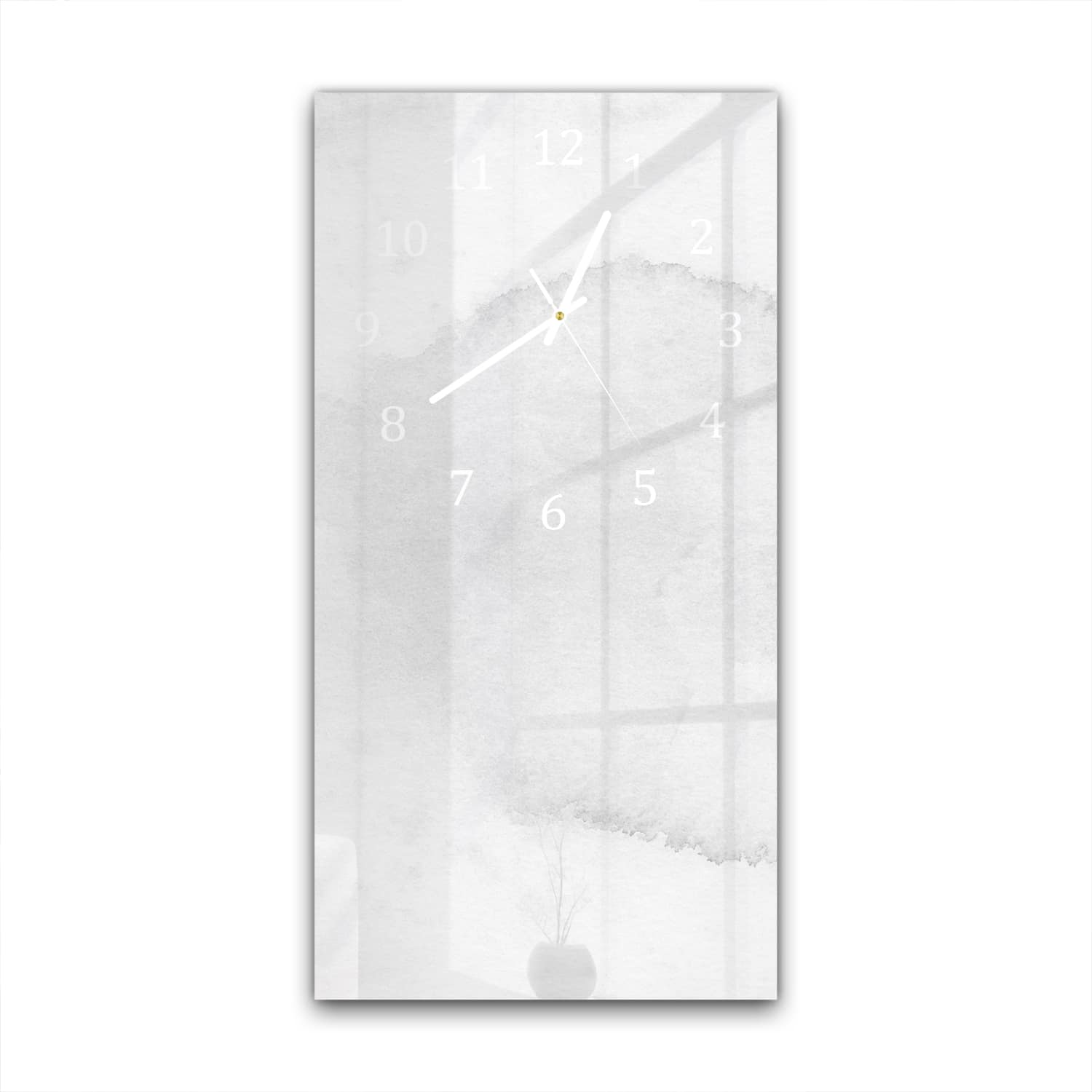 Wanduhr 30x60 - Aquarellmalerei Weiß/Grau