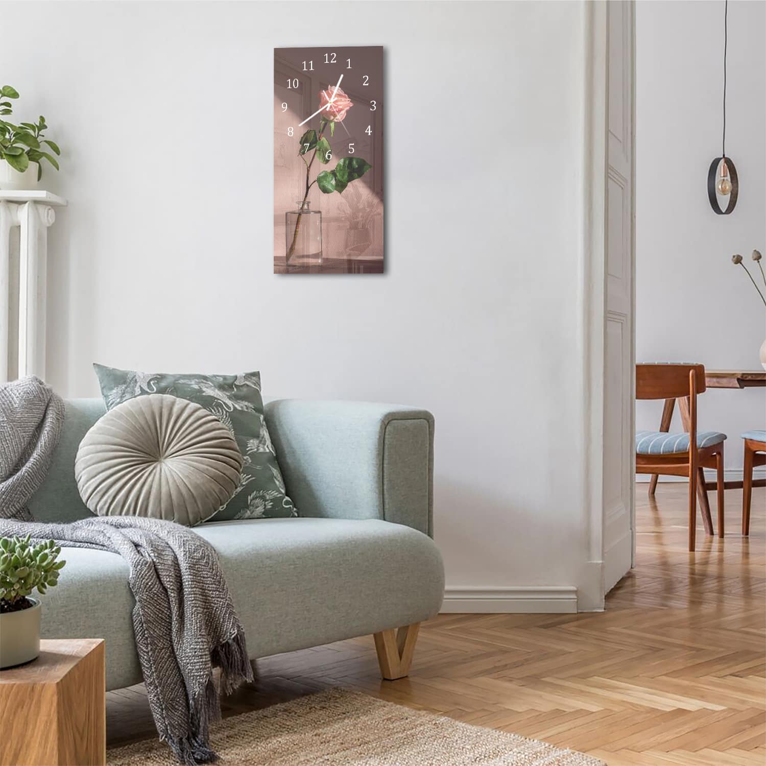 Wanduhr 30x60 - Rose in Vase