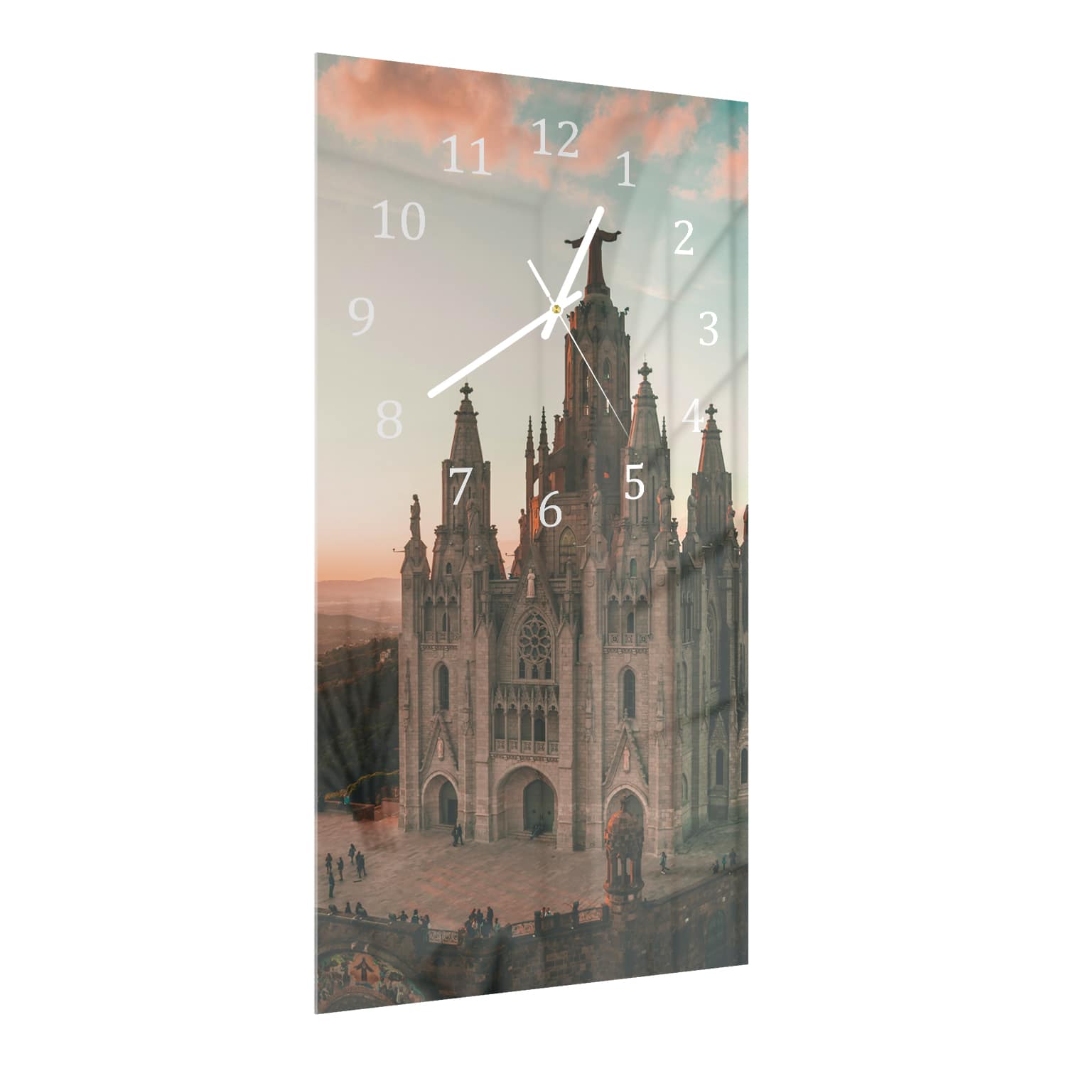 Wanduhr 30x60 - Tibidabo bei Sonnenuntergang